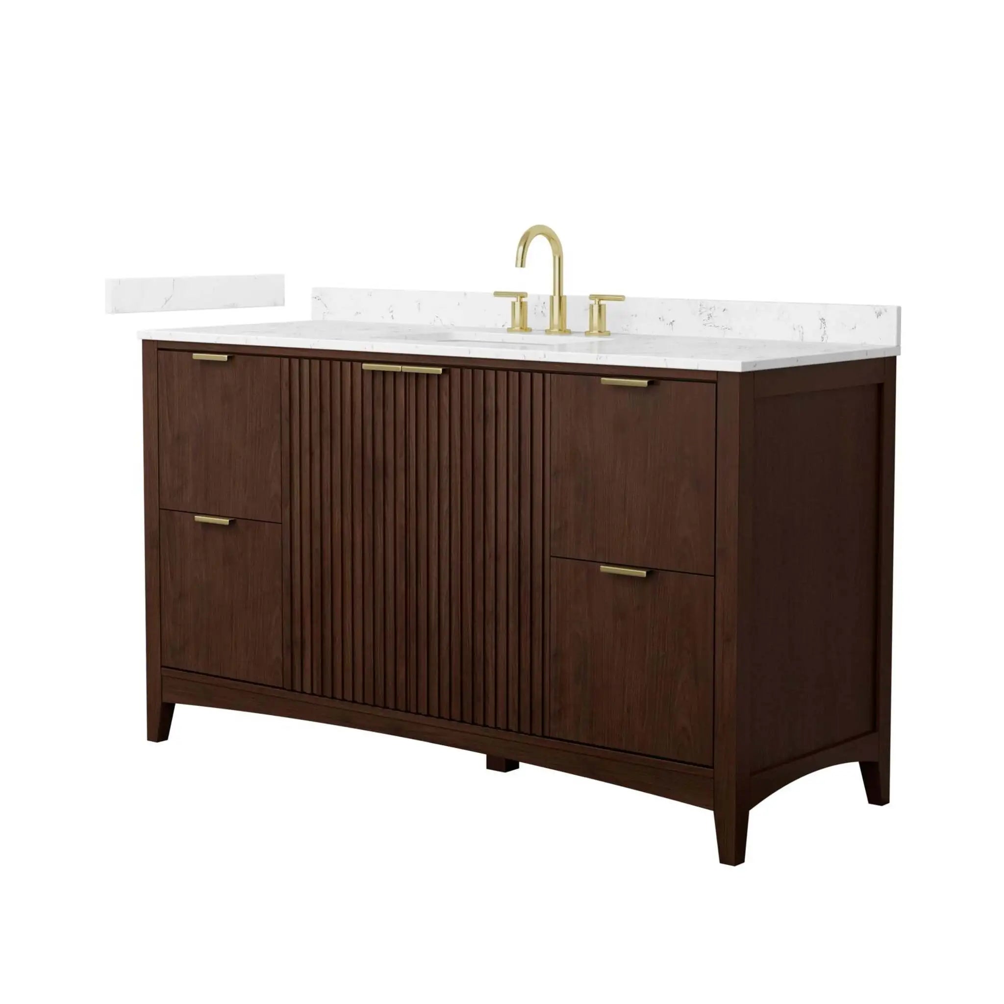 60" Palmilla Single Bathroom Vanity in Dark Walnut with Brushed Gold Trim by Wyndham