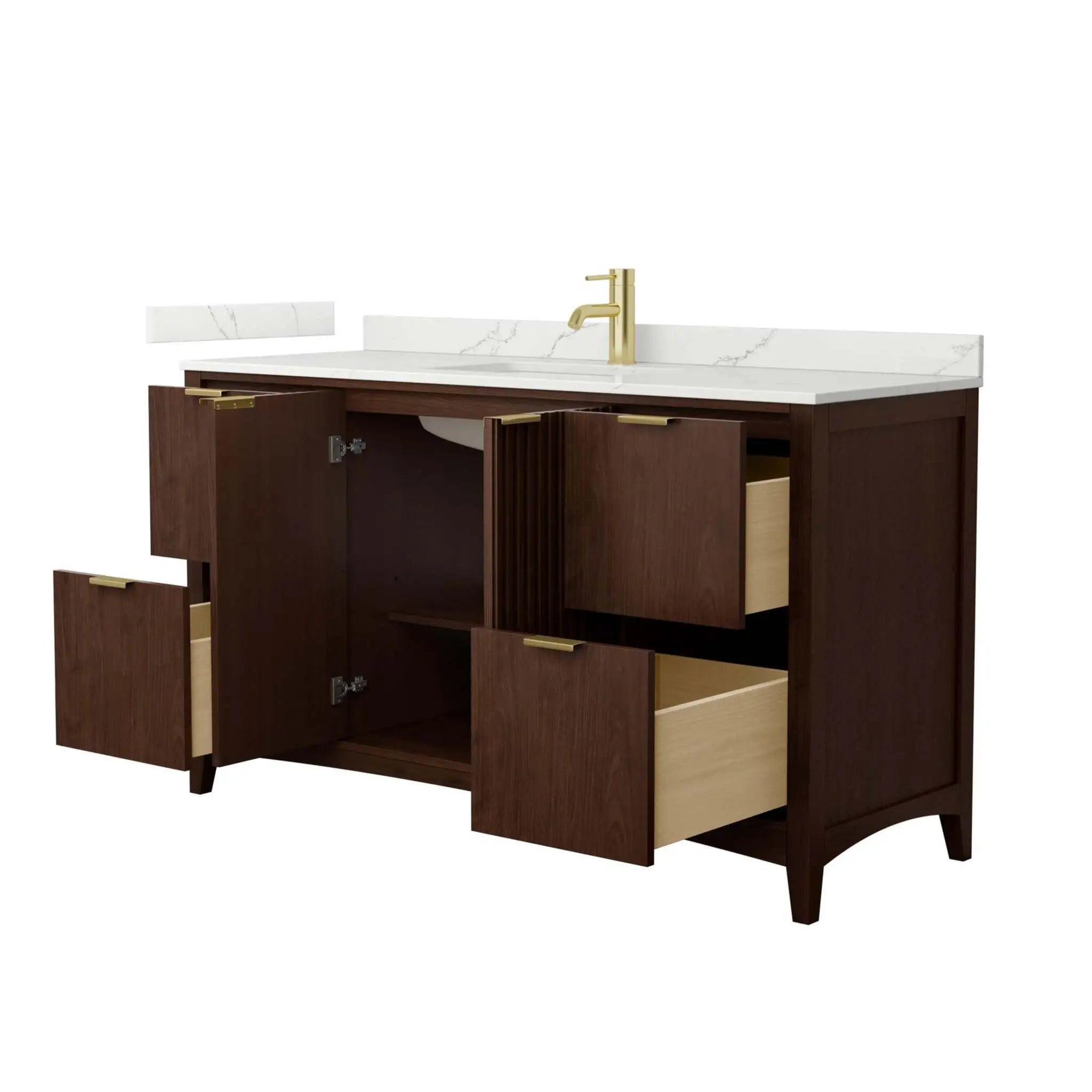 60" Palmilla Single Bathroom Vanity in Dark Walnut with Brushed Gold Trim by Wyndham