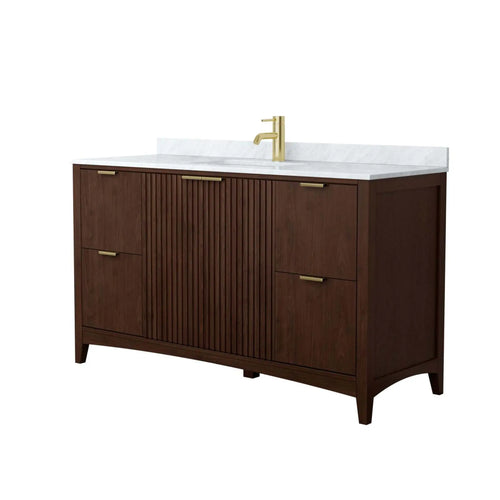60" Palmilla Single Bathroom Vanity in Dark Walnut with Brushed Gold Trim by Wyndham
