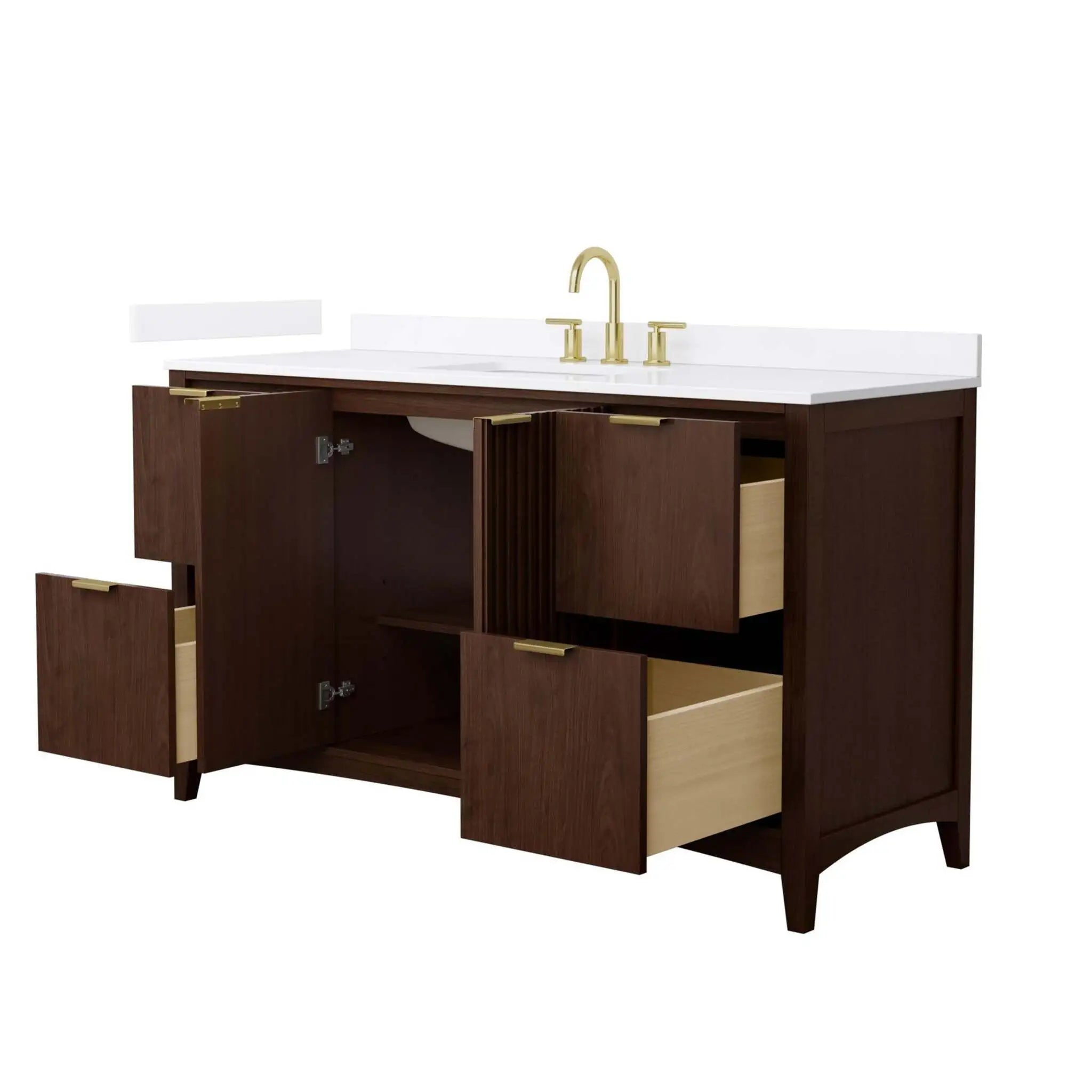 60" Palmilla Single Bathroom Vanity in Dark Walnut with Brushed Gold Trim by Wyndham