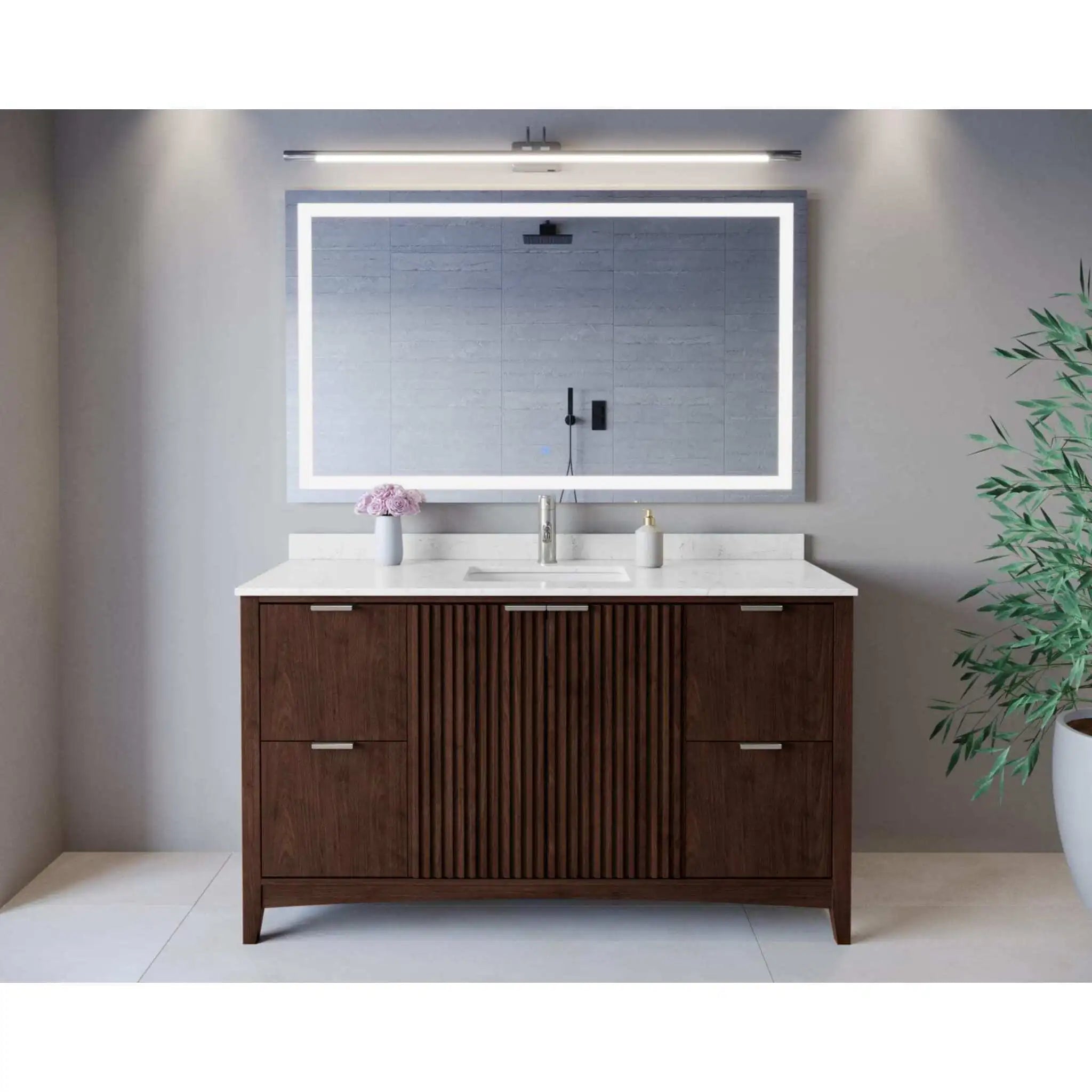 60" Palmilla Single Bathroom Vanity in Dark Walnut with Brushed Nickel Trim by Wyndham