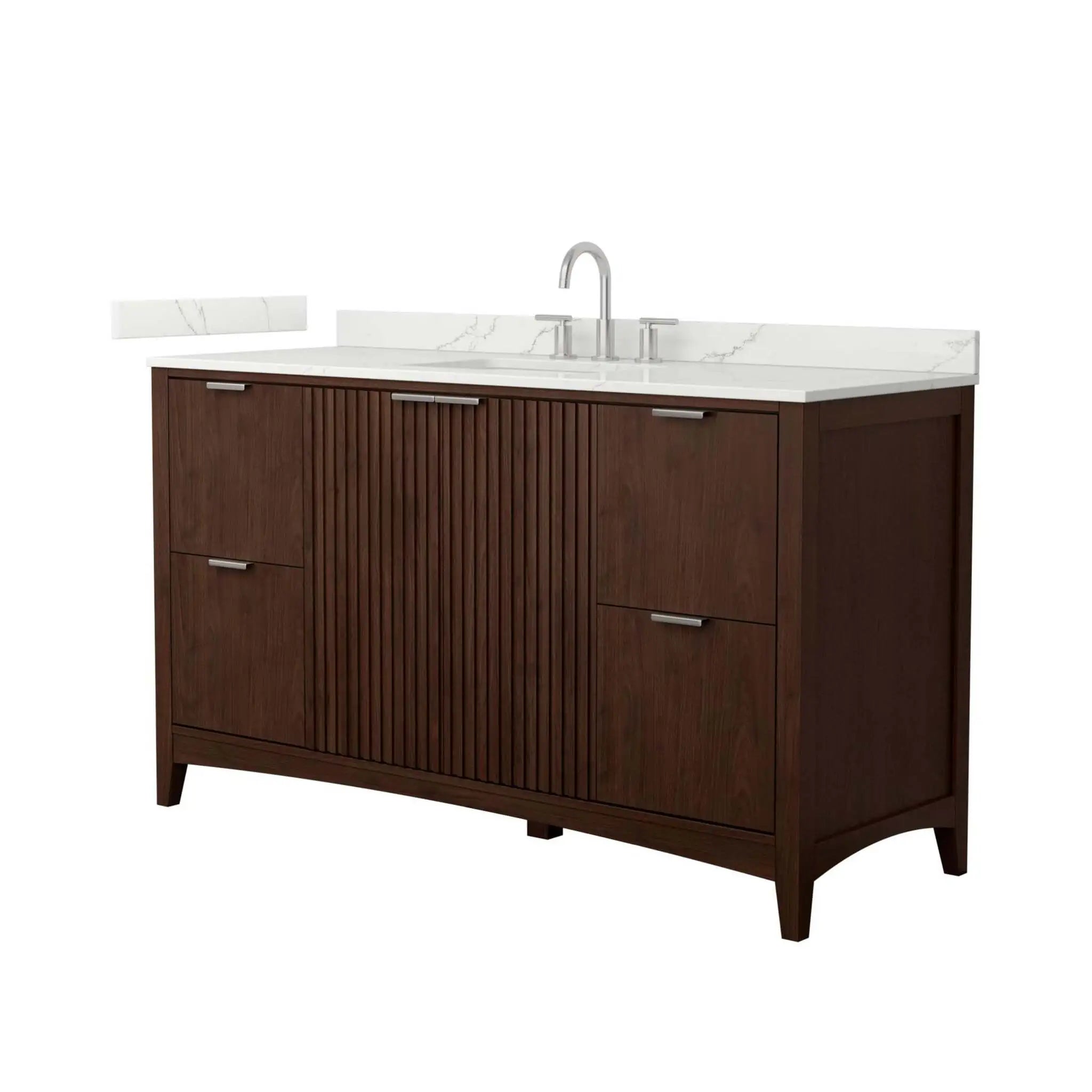 60" Palmilla Single Bathroom Vanity in Dark Walnut with Brushed Nickel Trim by Wyndham