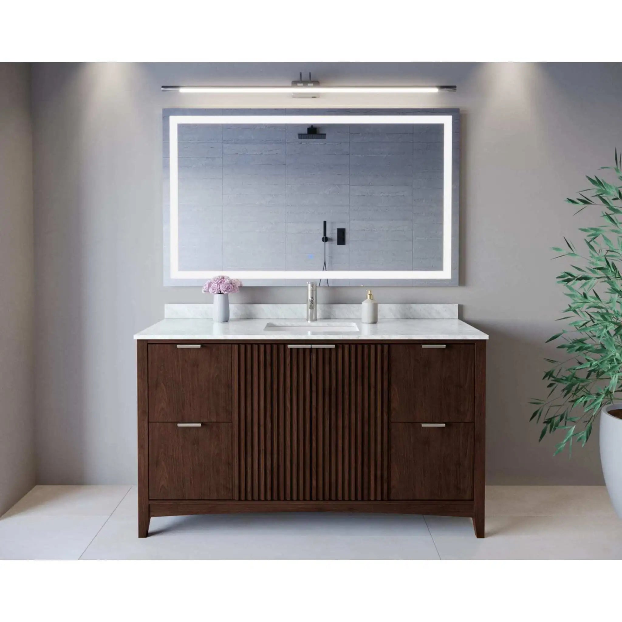 60" Palmilla Single Bathroom Vanity in Dark Walnut with Brushed Nickel Trim by Wyndham