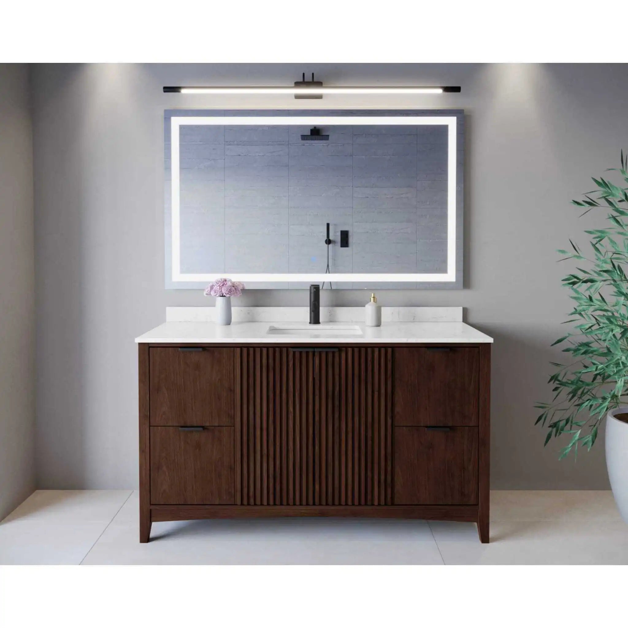 60" Palmilla Single Bathroom Vanity in Dark Walnut with Matte Black Trim by Wyndham