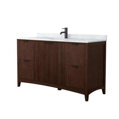 60" Palmilla Single Bathroom Vanity in Dark Walnut with Matte Black Trim by Wyndham