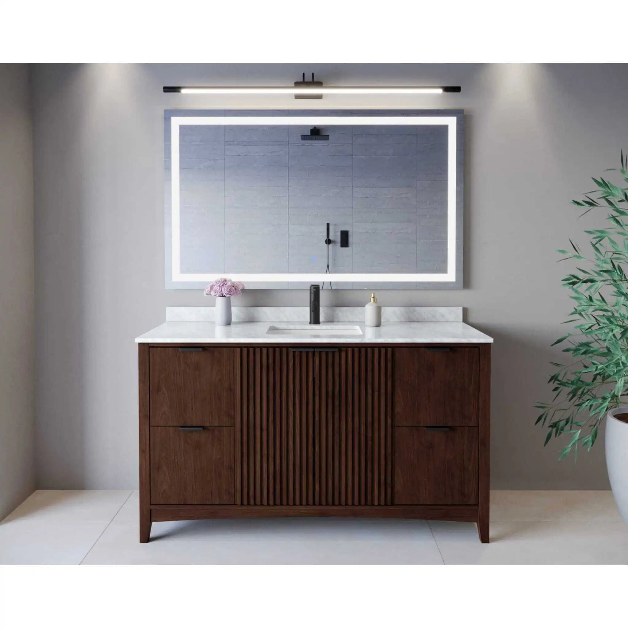 60" Palmilla Single Bathroom Vanity in Dark Walnut with Matte Black Trim by Wyndham