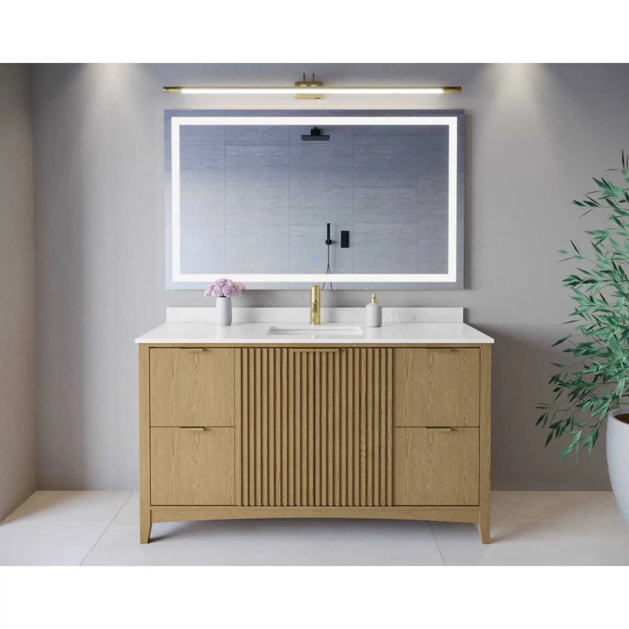 60" Palmilla Single Bathroom Vanity in Natural Oak with Brushed Gold Trim by Wyndham