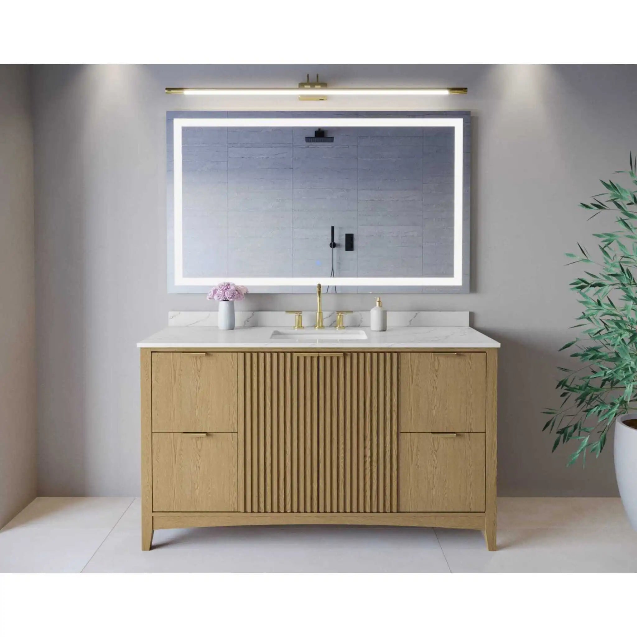 60" Palmilla Single Bathroom Vanity in Natural Oak with Brushed Gold Trim by Wyndham