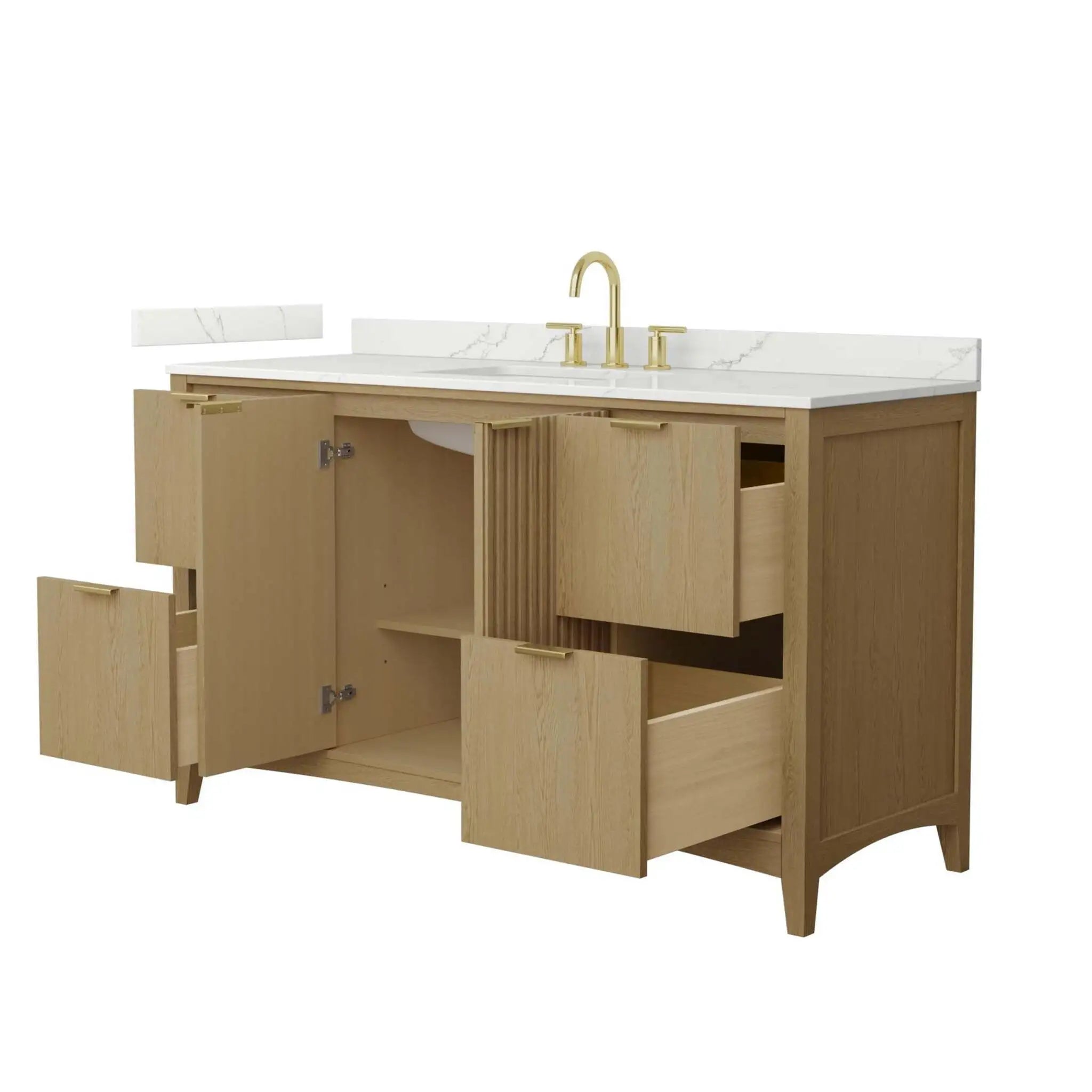 60" Palmilla Single Bathroom Vanity in Natural Oak with Brushed Gold Trim by Wyndham