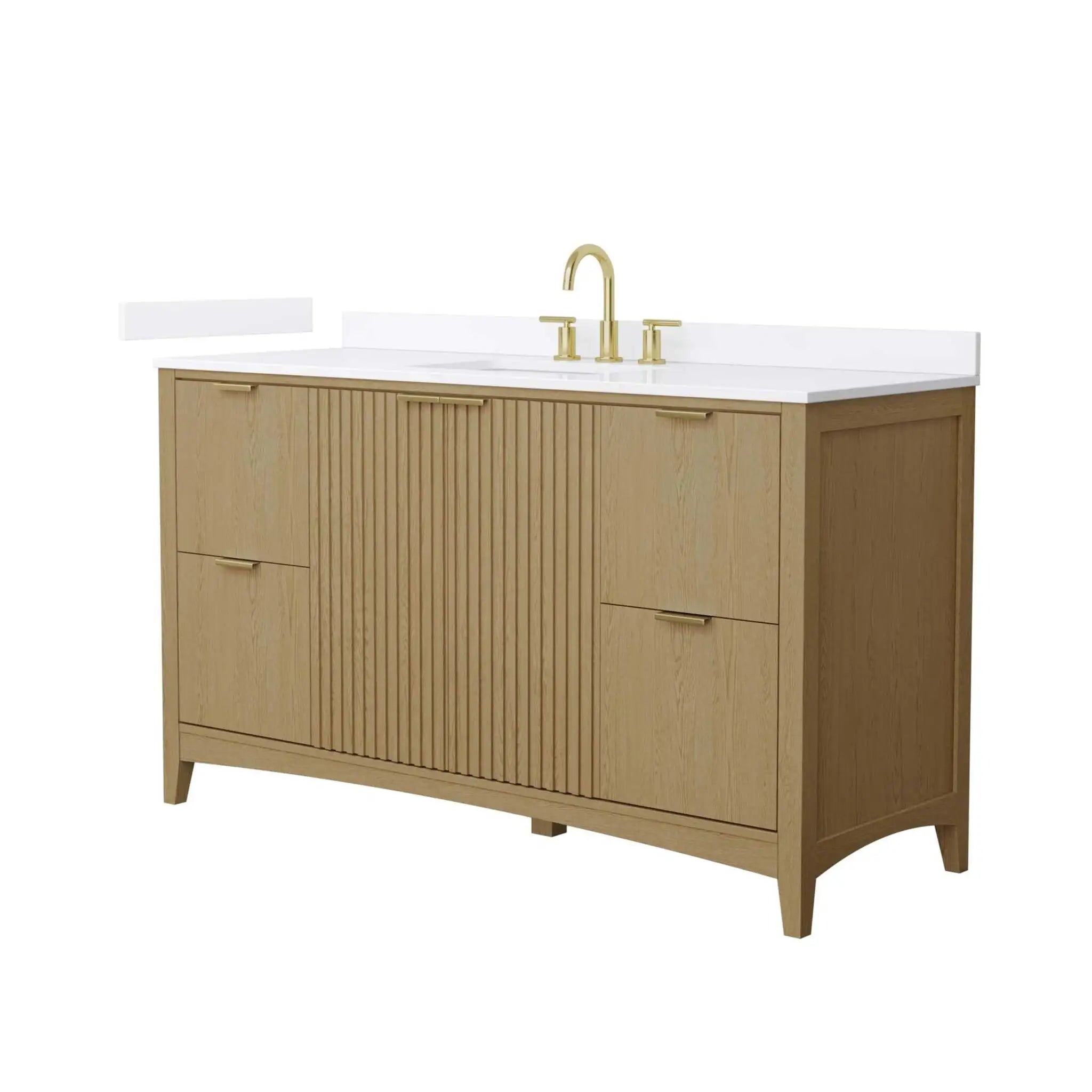 60" Palmilla Single Bathroom Vanity in Natural Oak with Brushed Gold Trim by Wyndham