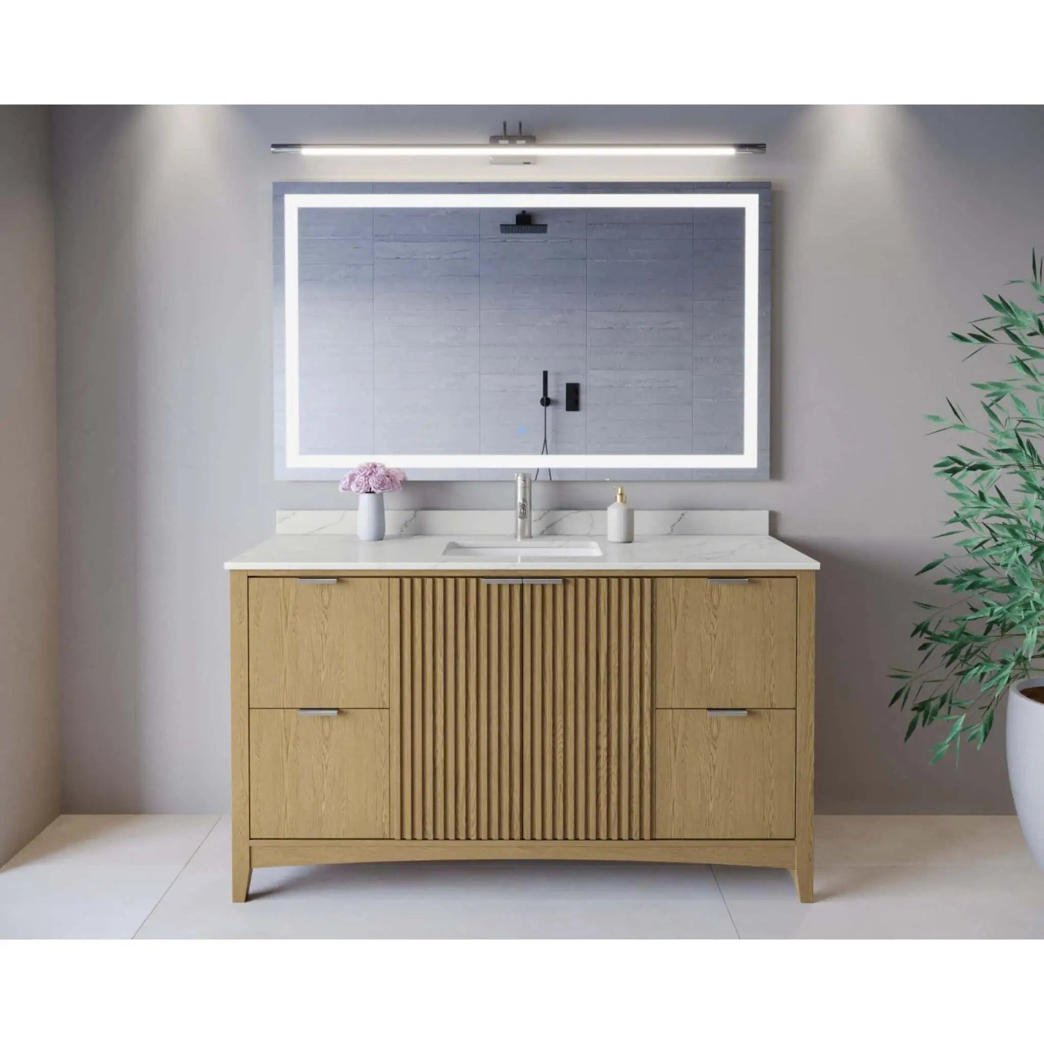 60" Palmilla Single Bathroom Vanity in Natural Oak with Brushed Nickel Trim by Wyndham