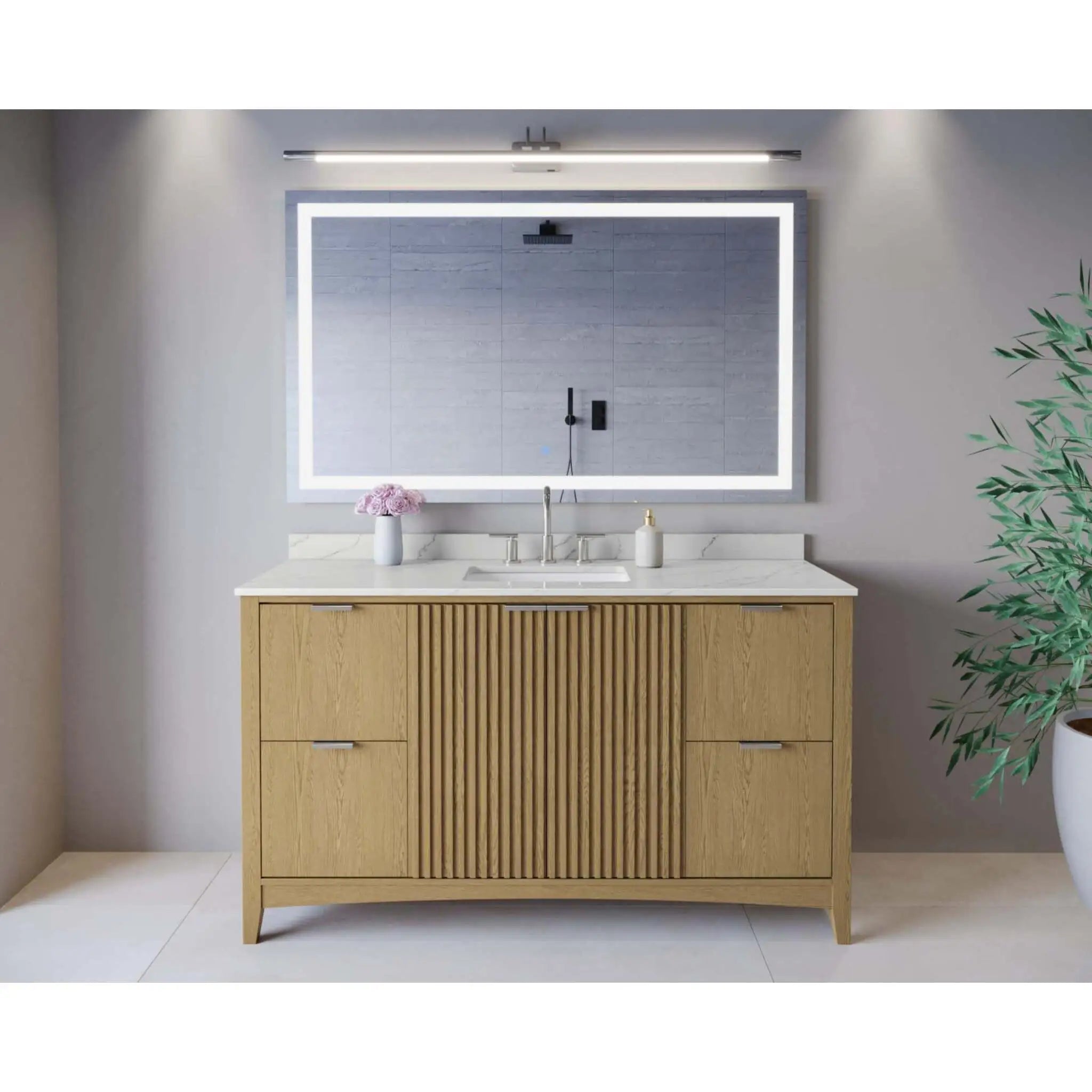 60" Palmilla Single Bathroom Vanity in Natural Oak with Brushed Nickel Trim by Wyndham