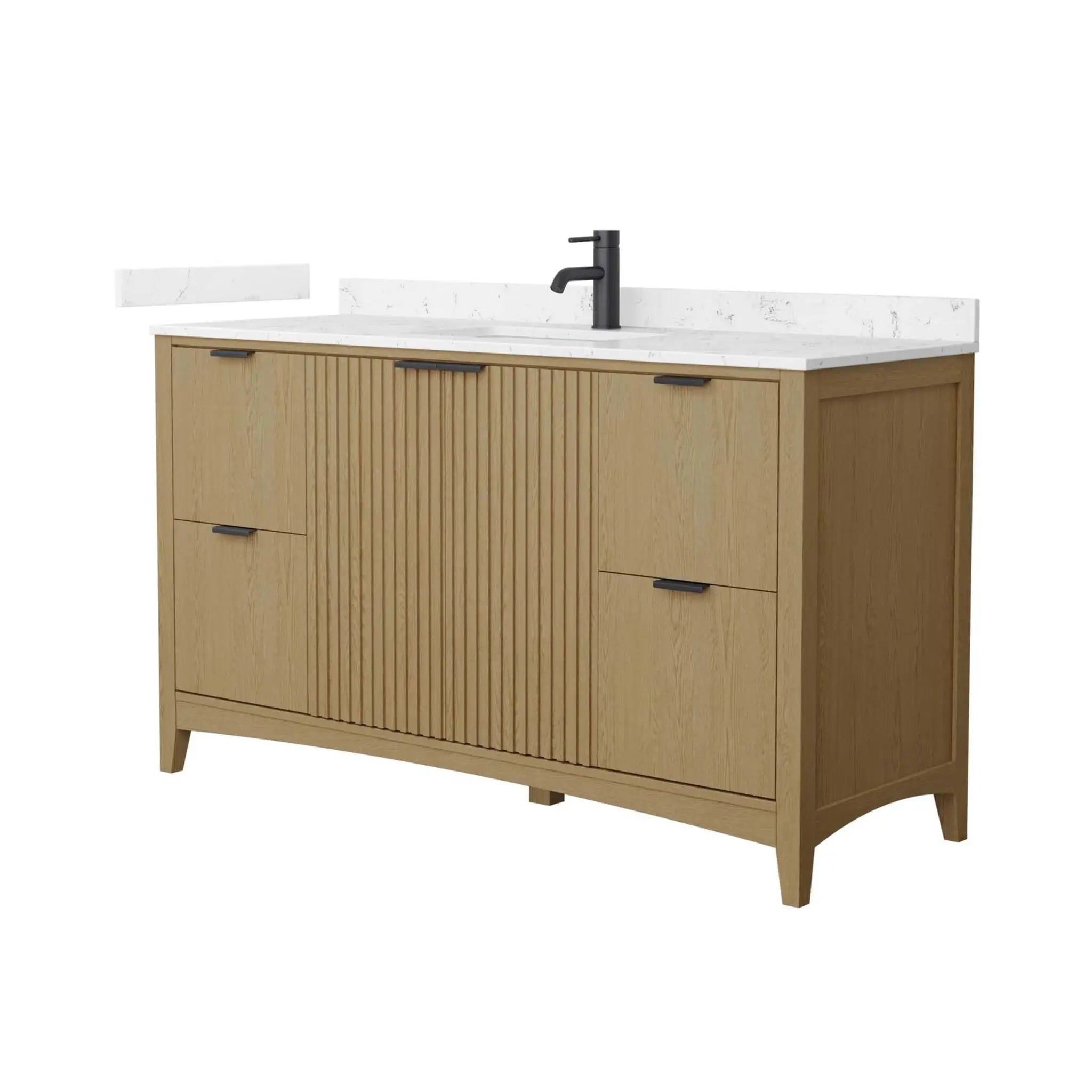 60" Palmilla Single Bathroom Vanity in Natural Oak with Matte Black Trim by Wyndham