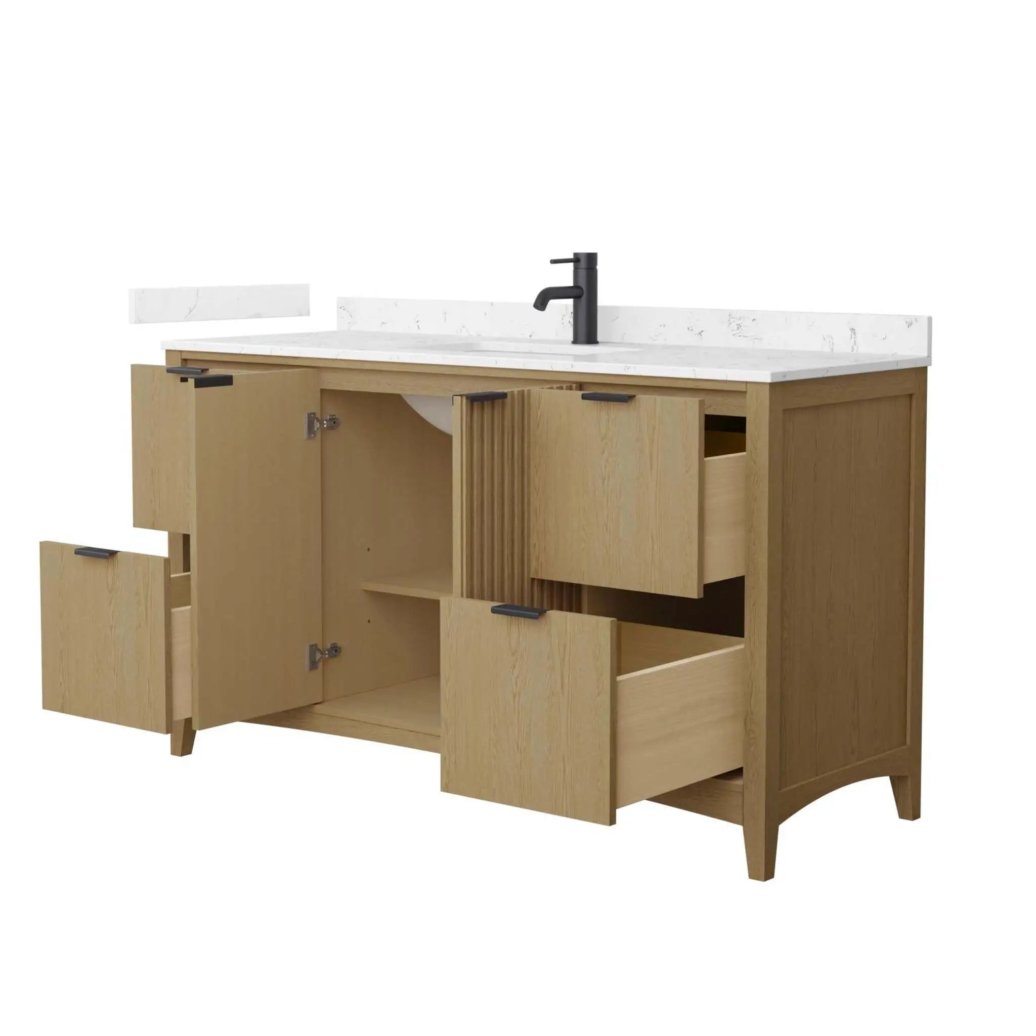 60" Palmilla Single Bathroom Vanity in Natural Oak with Matte Black Trim by Wyndham