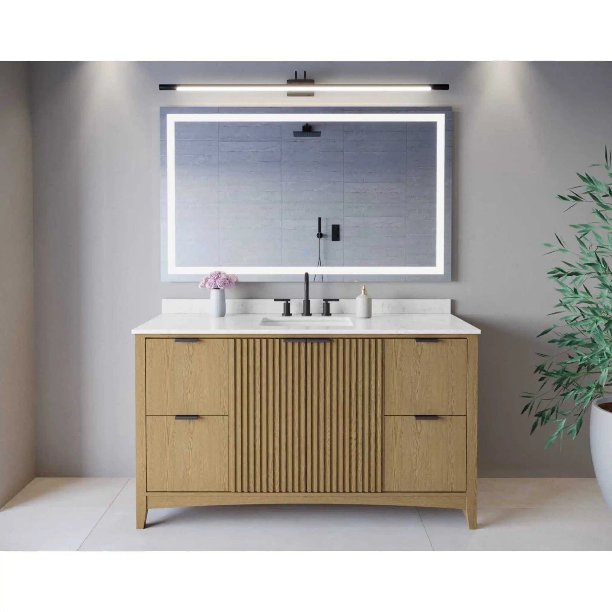 60" Palmilla Single Bathroom Vanity in Natural Oak with Matte Black Trim by Wyndham