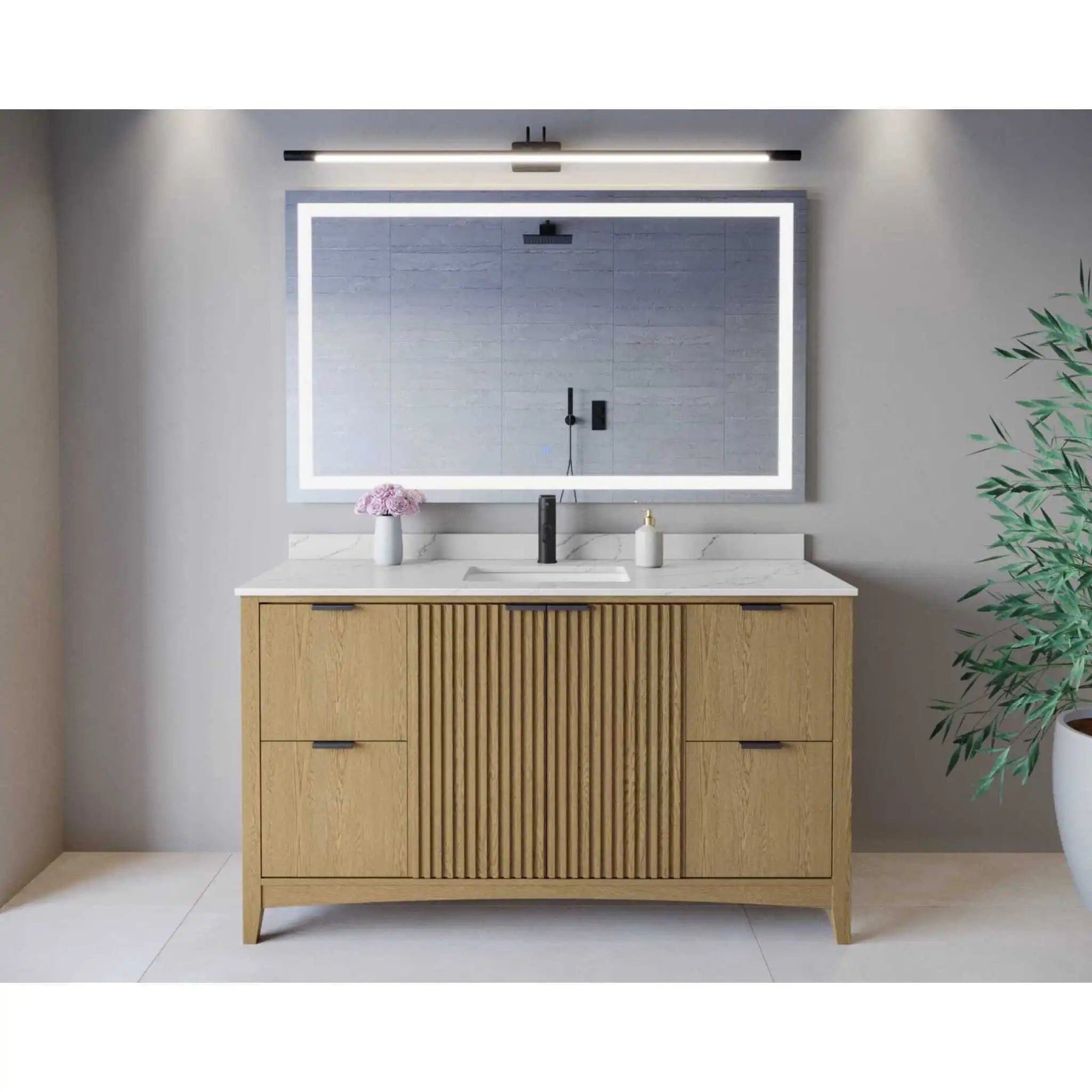 60" Palmilla Single Bathroom Vanity in Natural Oak with Matte Black Trim by Wyndham