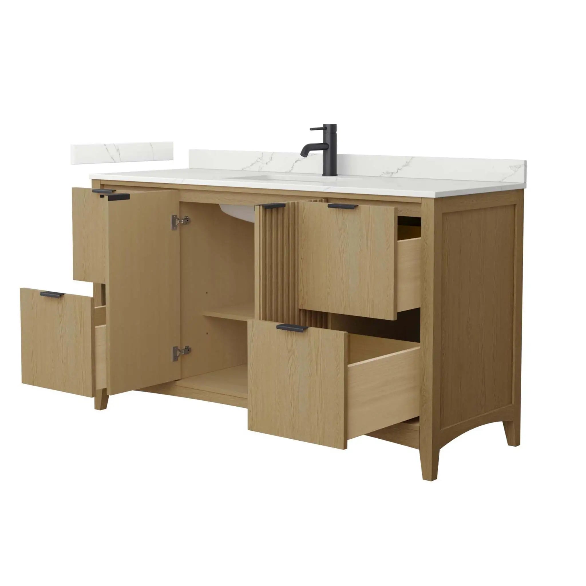 60" Palmilla Single Bathroom Vanity in Natural Oak with Matte Black Trim by Wyndham