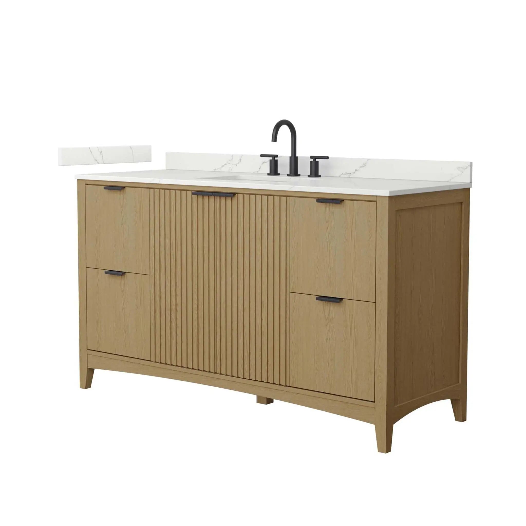 60" Palmilla Single Bathroom Vanity in Natural Oak with Matte Black Trim by Wyndham