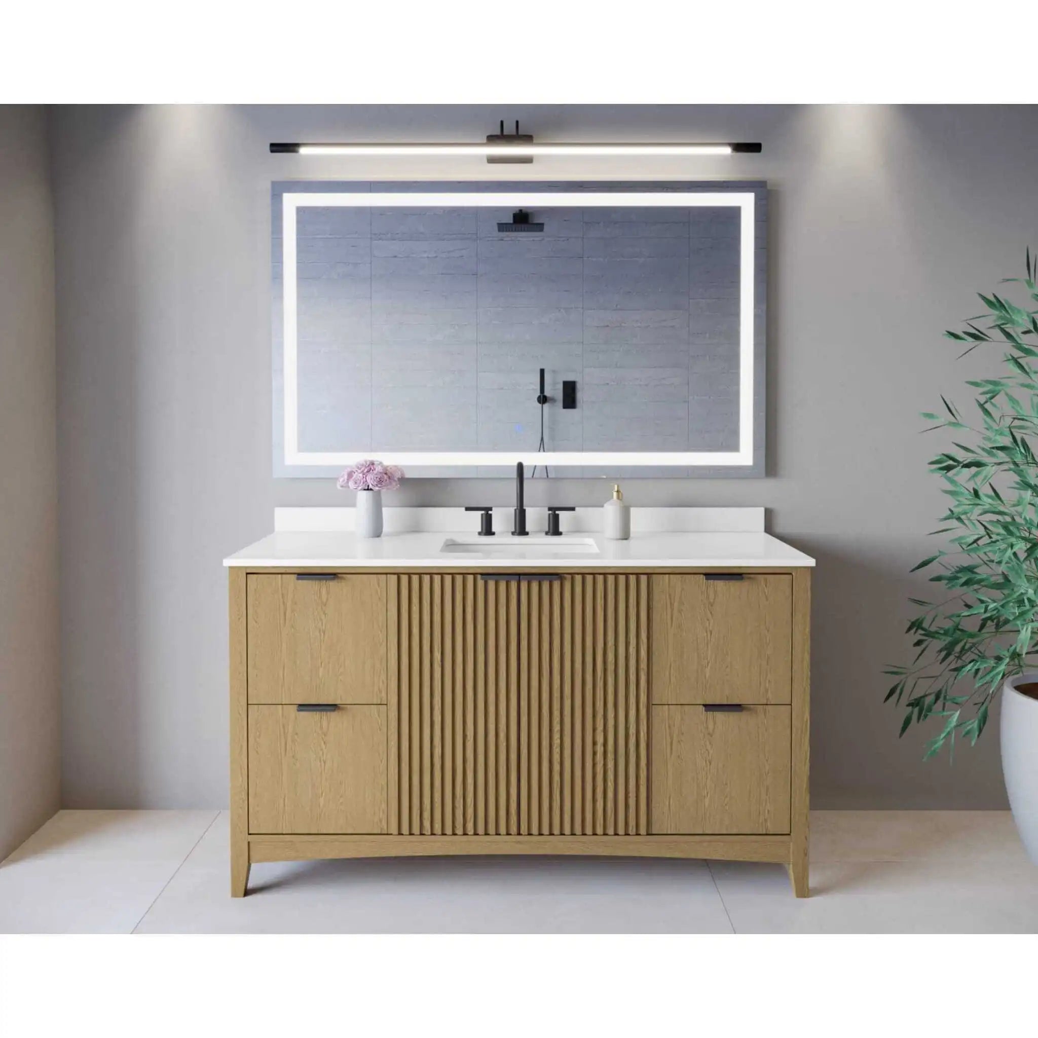 60" Palmilla Single Bathroom Vanity in Natural Oak with Matte Black Trim by Wyndham