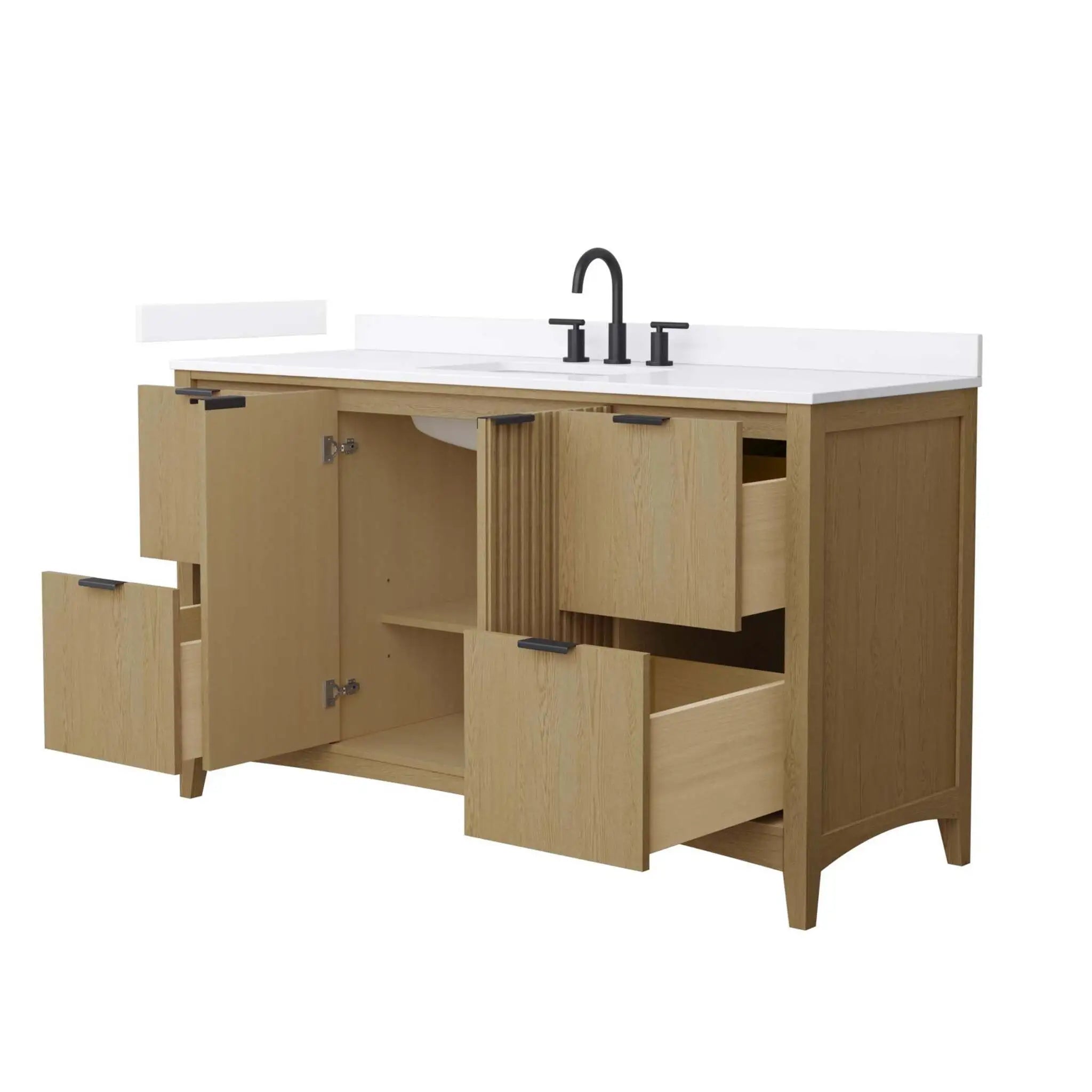 60" Palmilla Single Bathroom Vanity in Natural Oak with Matte Black Trim by Wyndham