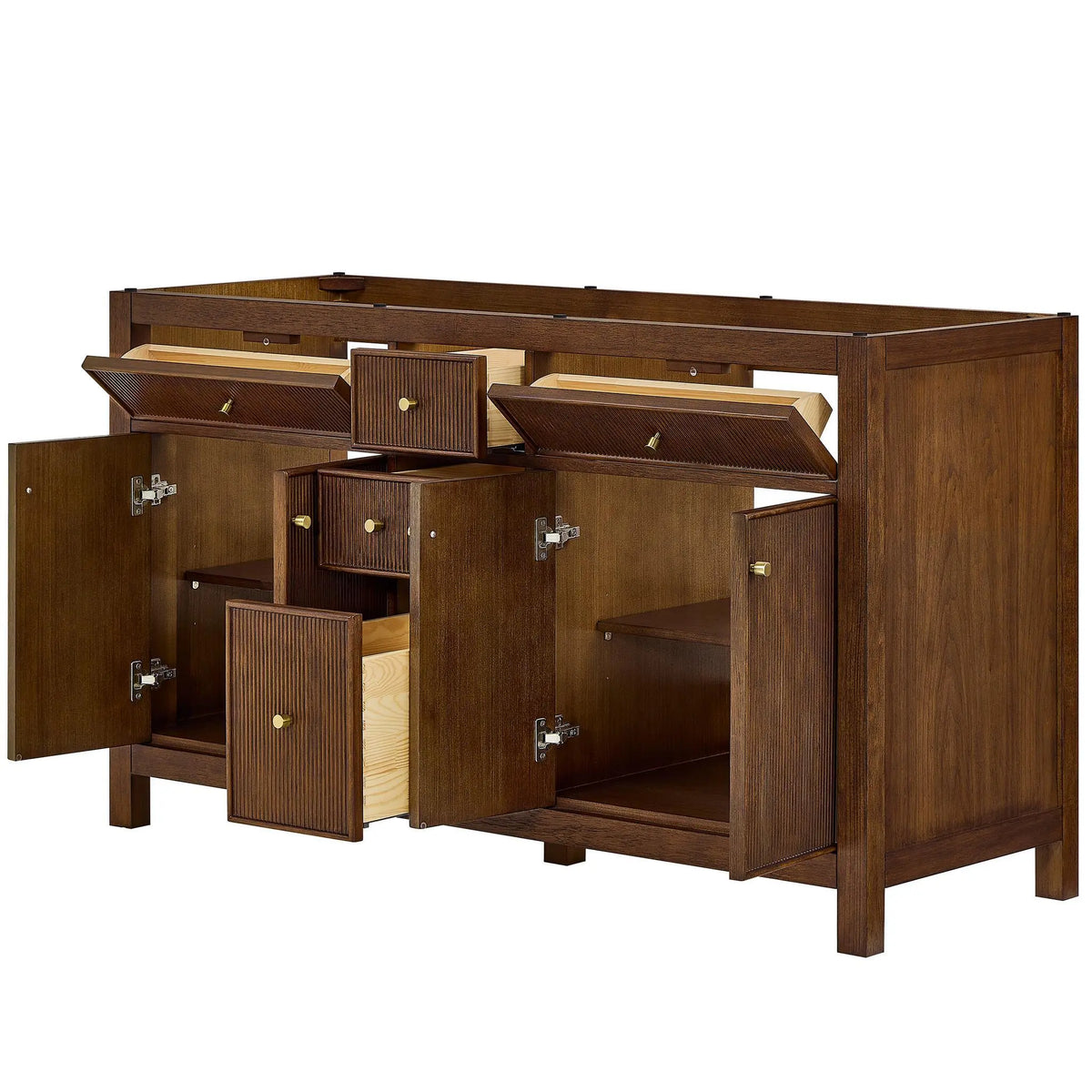 60" Pendry Double Bathroom Vanity Dark Walnut Brushed Gold Trim by wyndham View 35