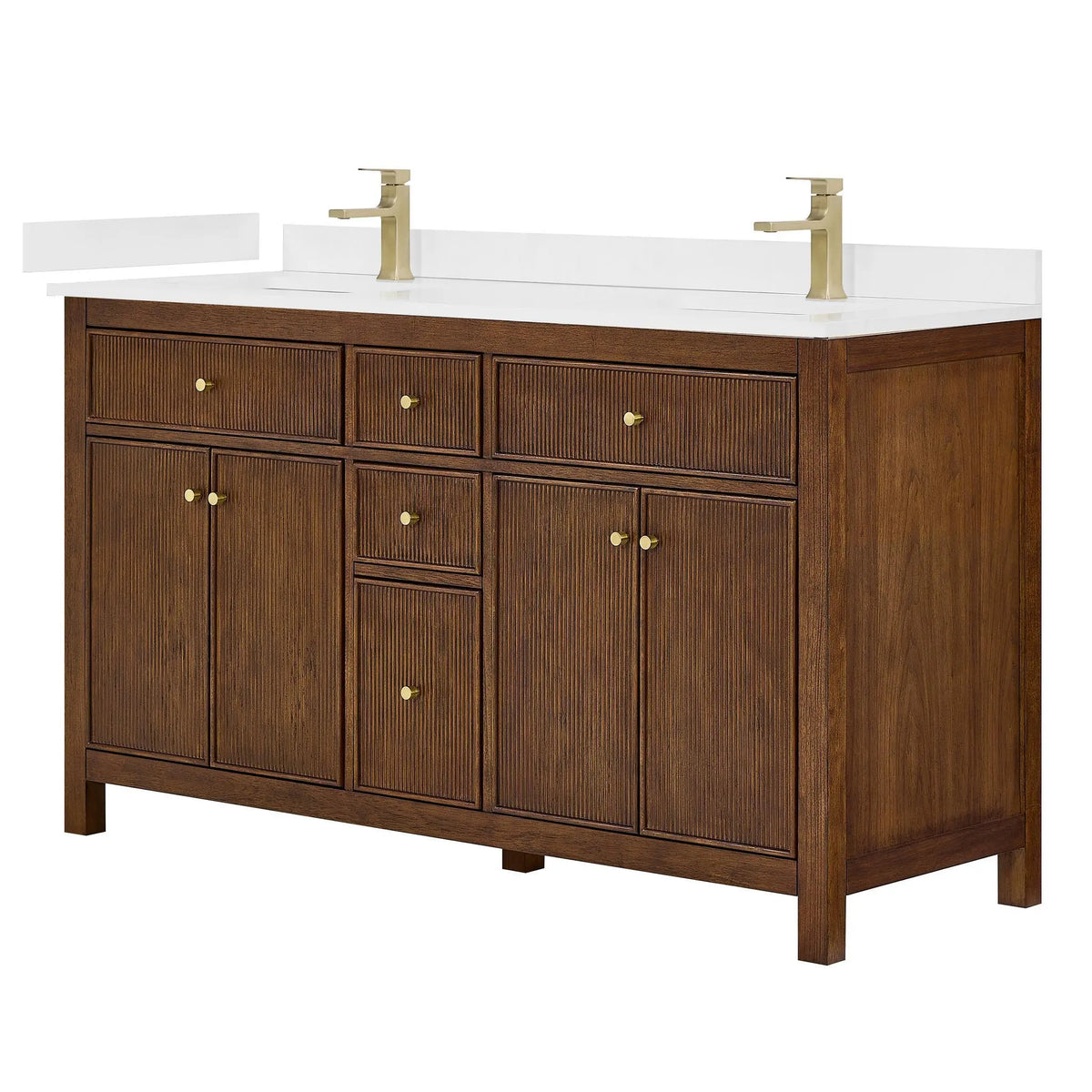 60" Pendry Double Bathroom Vanity Dark Walnut Brushed Gold Trim by wyndham View 13