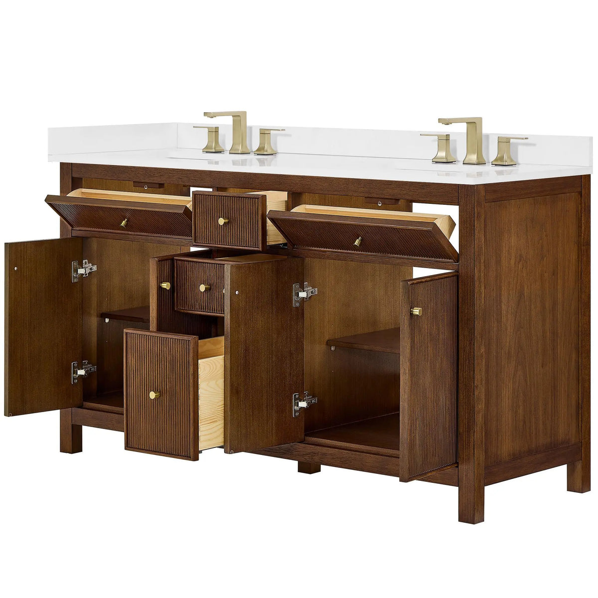 60" Pendry Double Bathroom Vanity Dark Walnut Brushed Gold Trim by wyndham View 23