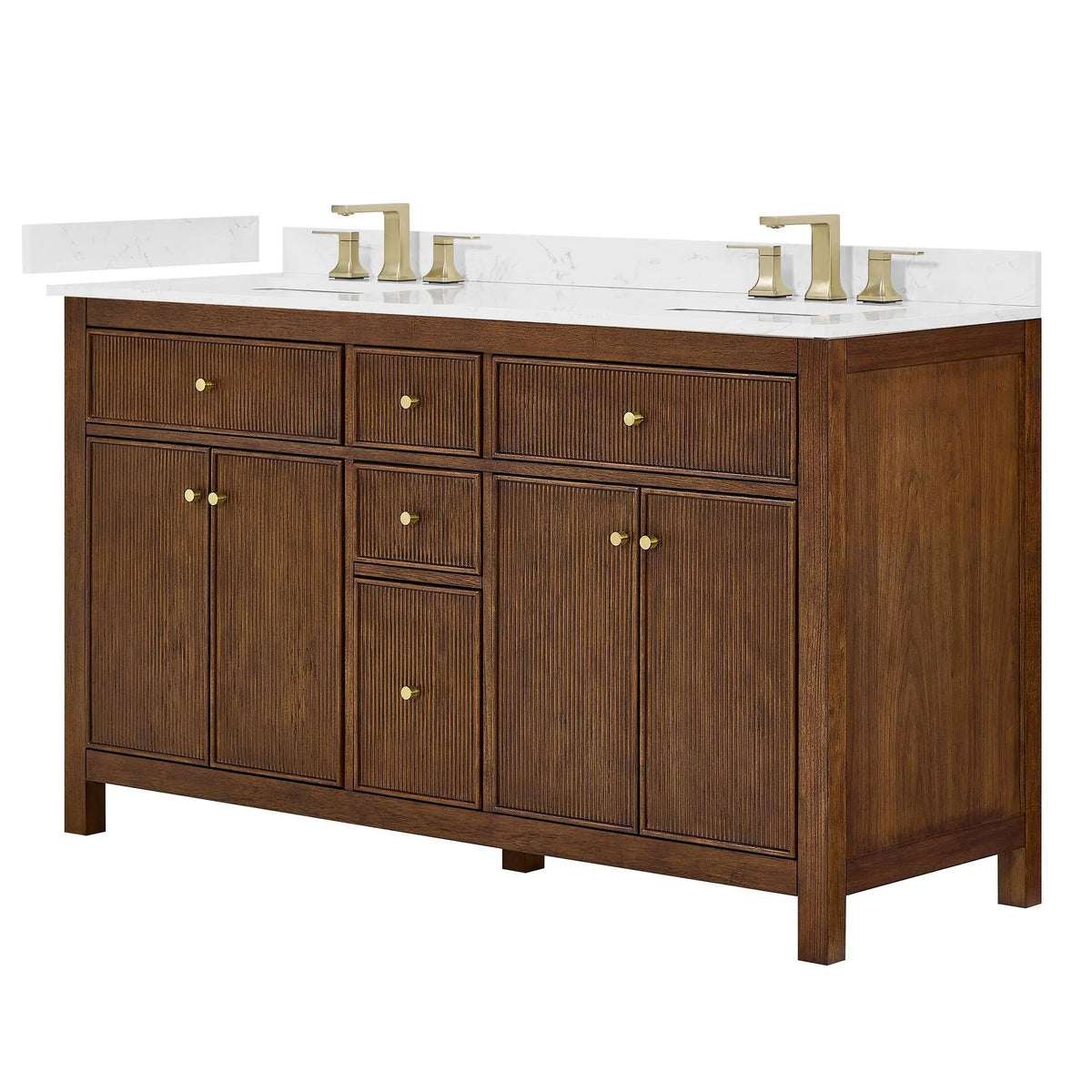 60" Pendry Double Bathroom Vanity Dark Walnut Brushed Gold Trim by wyndham View 25