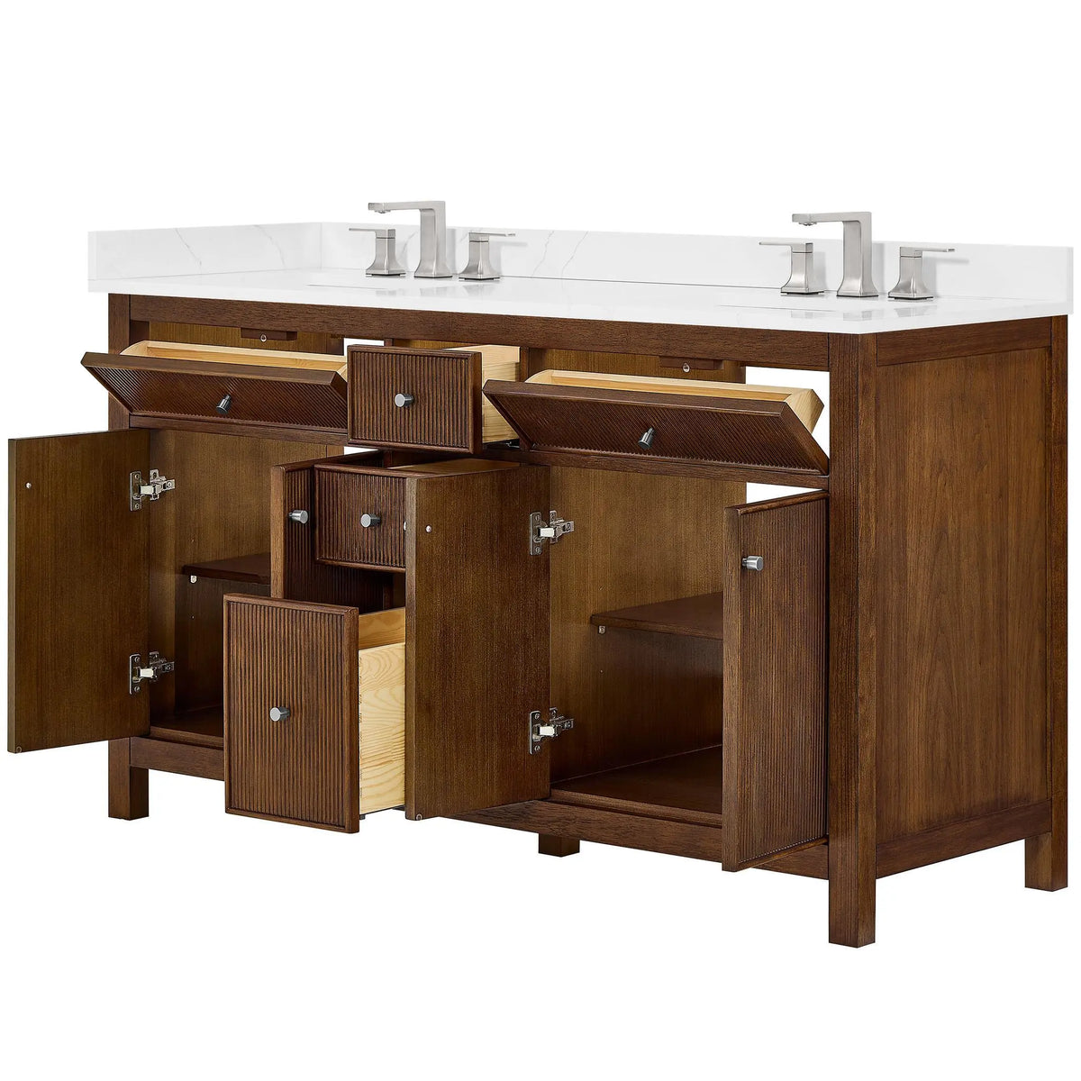 60" Pendry Double Bathroom Vanity Dark Walnut Brushed Nickel Trim by wyndham View 19