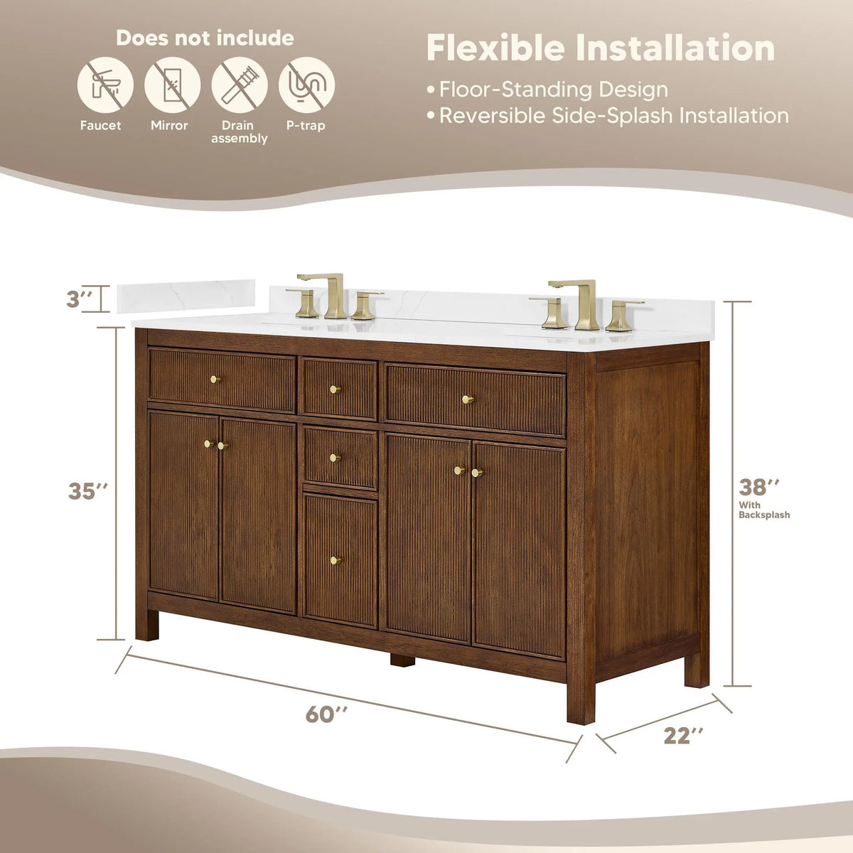 60" Pendry Double Bathroom Vanity Dark Walnut Brushed Nickel Trim by wyndham 3
