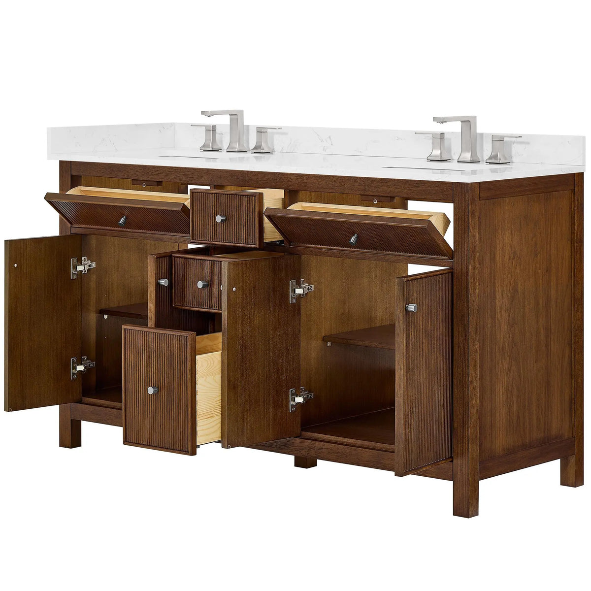 60" Pendry Double Bathroom Vanity Dark Walnut Brushed Nickel Trim by wyndham View 27
