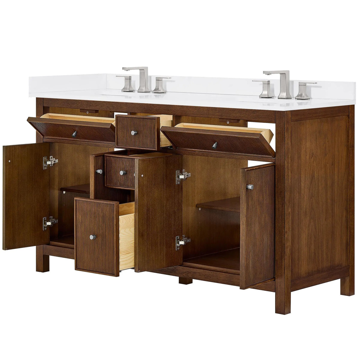 60" Pendry Double Bathroom Vanity Dark Walnut Brushed Nickel Trim by wyndham View 31
