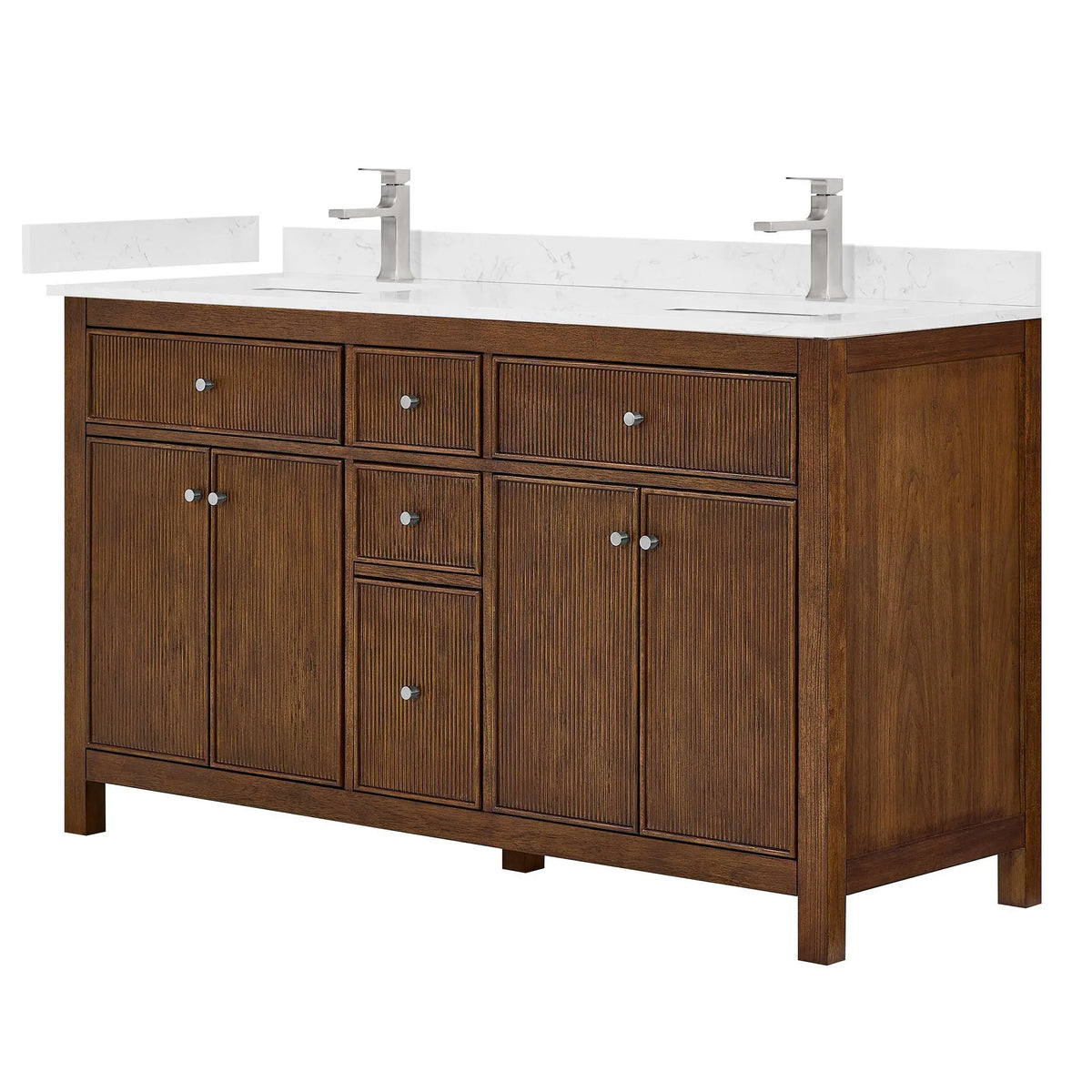 60" Pendry Double Bathroom Vanity Dark Walnut Brushed Nickel Trim by wyndham View 1