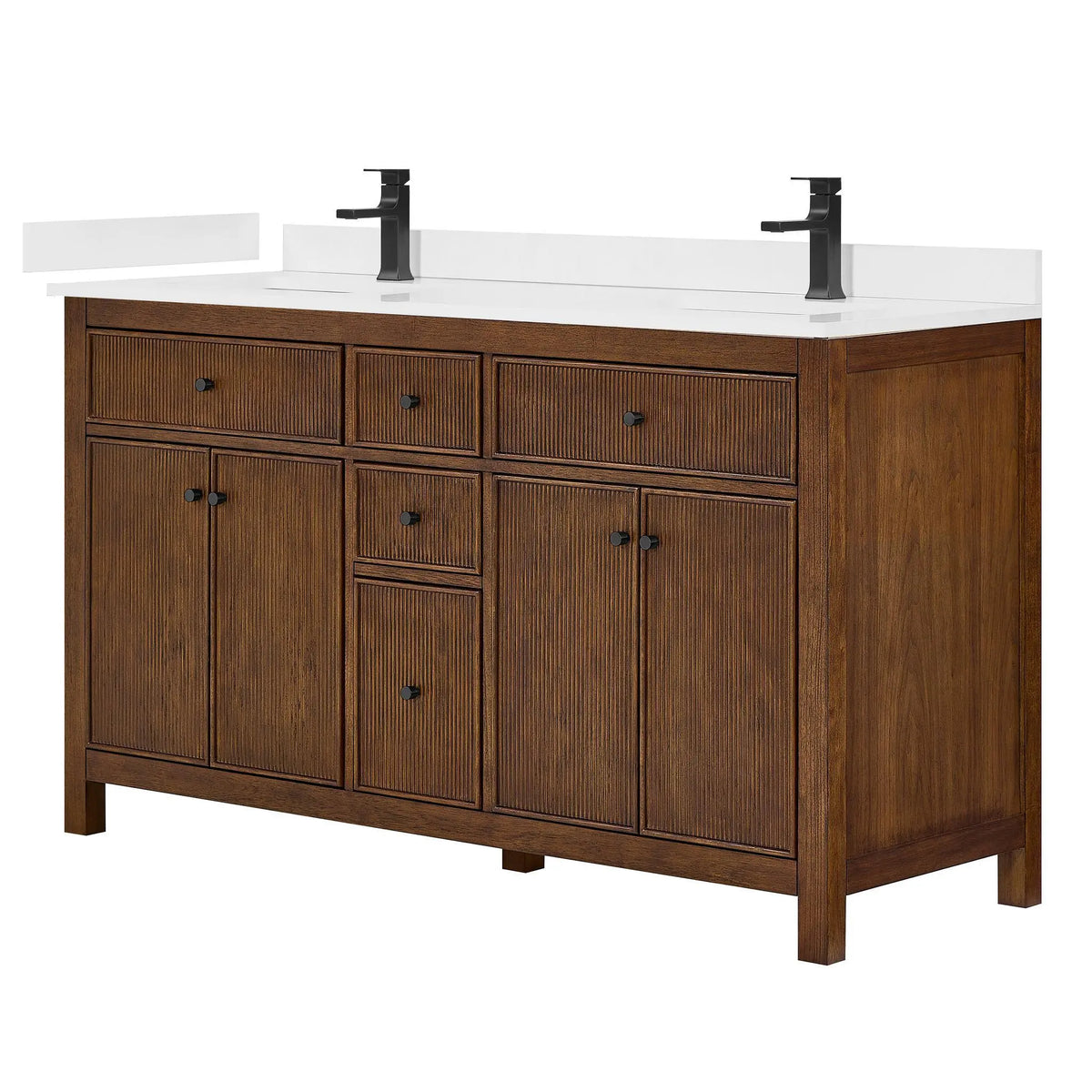 60" Pendry Double Bathroom Vanity Dark Walnut Matte Black Trim by wyndham View 13