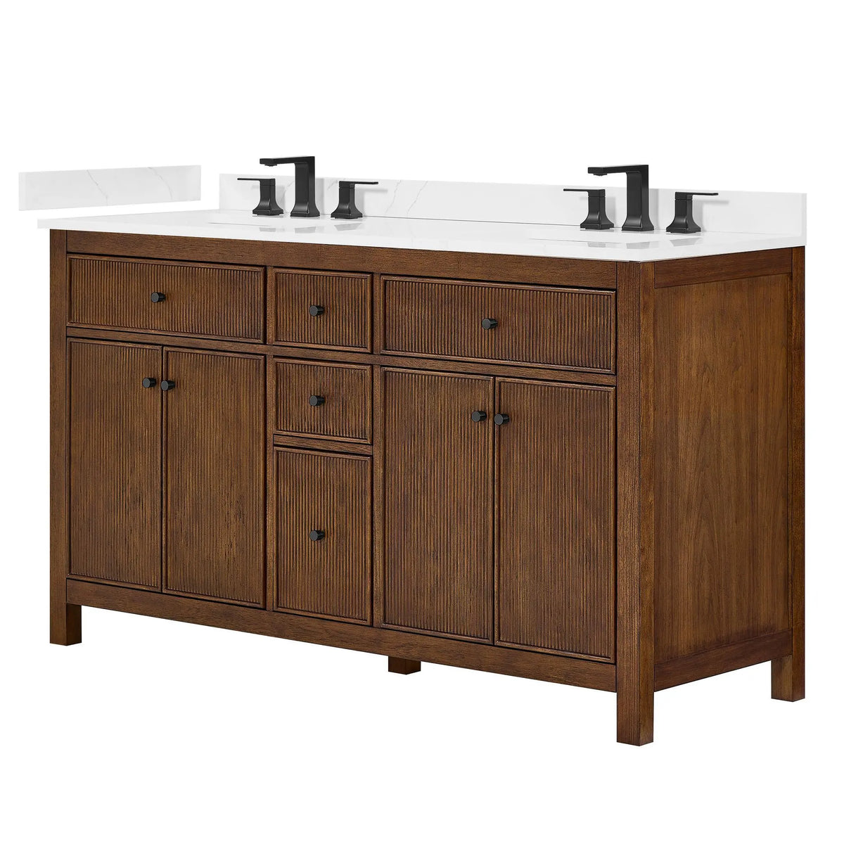 60" Pendry Double Bathroom Vanity Dark Walnut Matte Black Trim by wyndham View 17