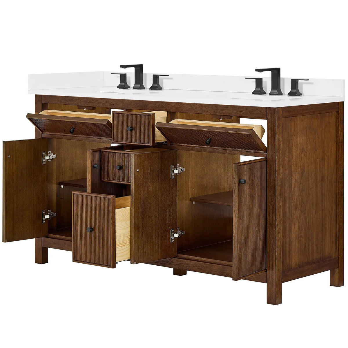 60" Pendry Double Bathroom Vanity Dark Walnut Matte Black Trim by wyndham View 31