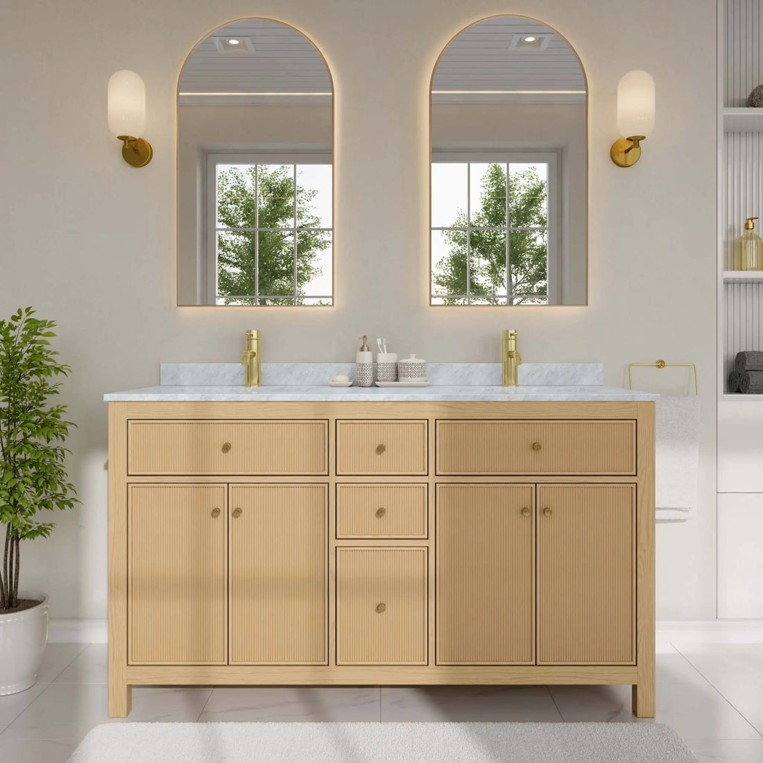 60" Pendry Double Bathroom Vanity in Tanned Oak with Brushed Gold Trim by Wyndham