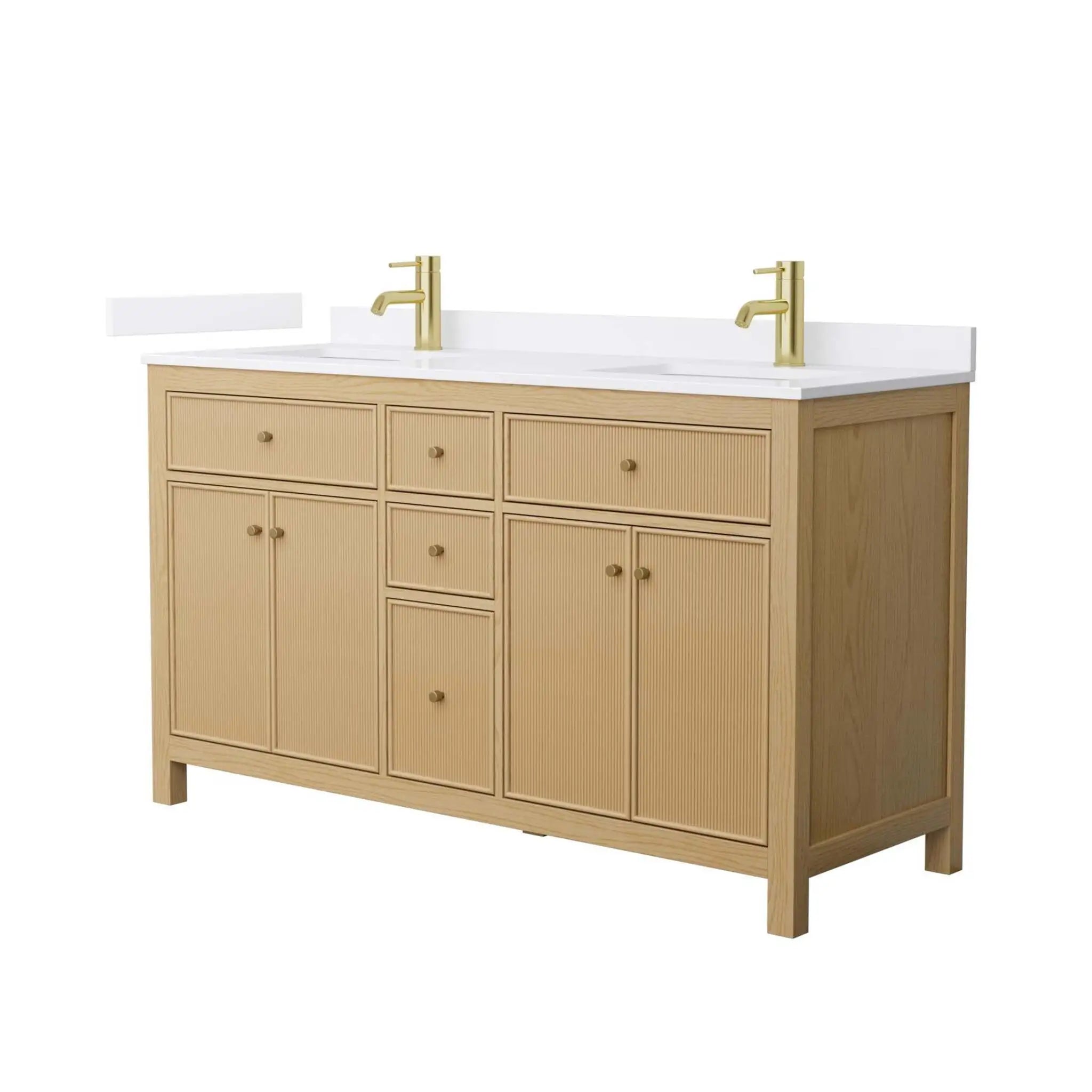 60" Pendry Double Bathroom Vanity in Tanned Oak with Brushed Gold Trim by Wyndham