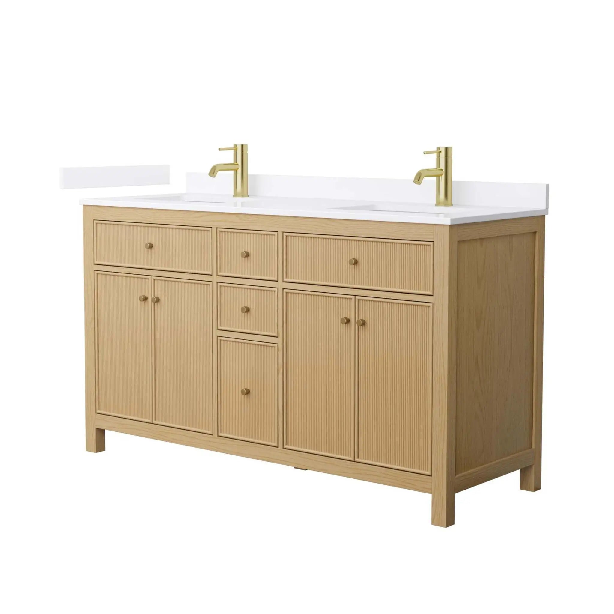 60" Pendry Double Bathroom Vanity in Tanned Oak with Brushed Gold Trim by Wyndham