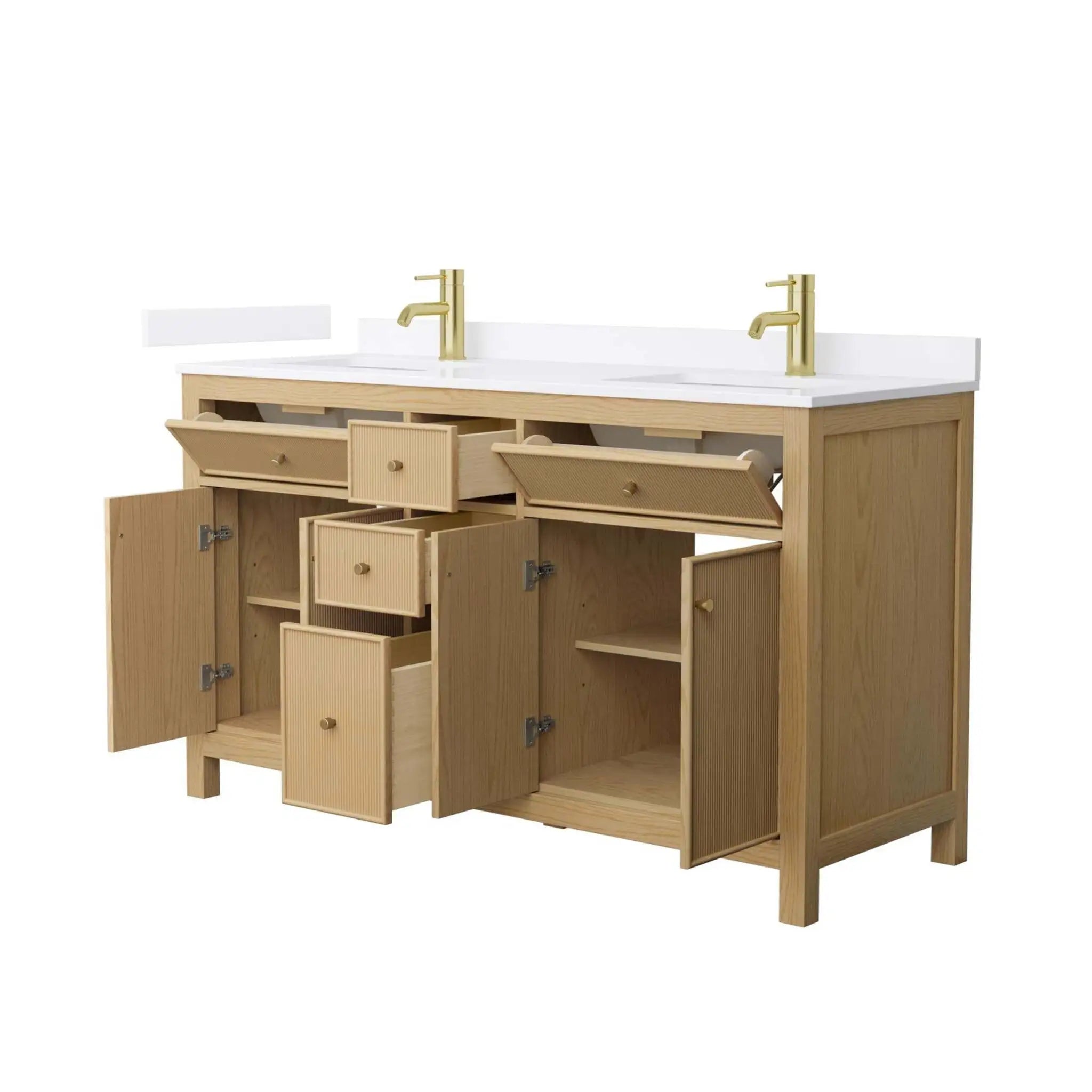 60" Pendry Double Bathroom Vanity in Tanned Oak with Brushed Gold Trim by Wyndham