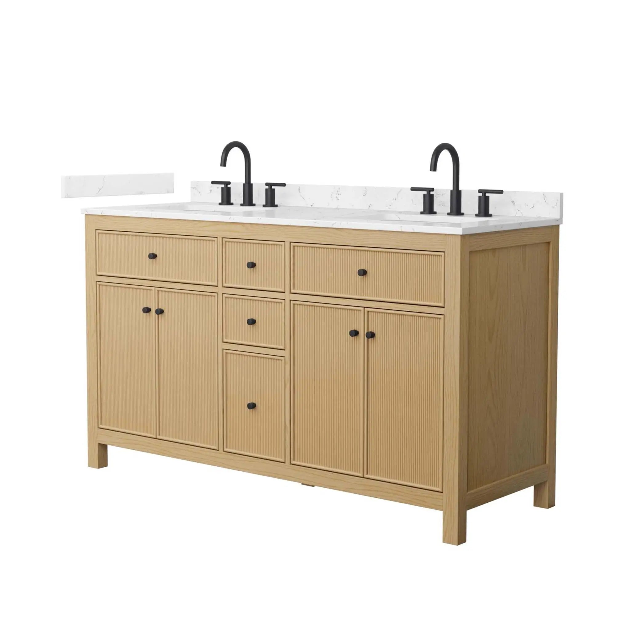 60" Pendry Double Bathroom Vanity in Tanned Oak with Matte Black Trim by Wyndham
