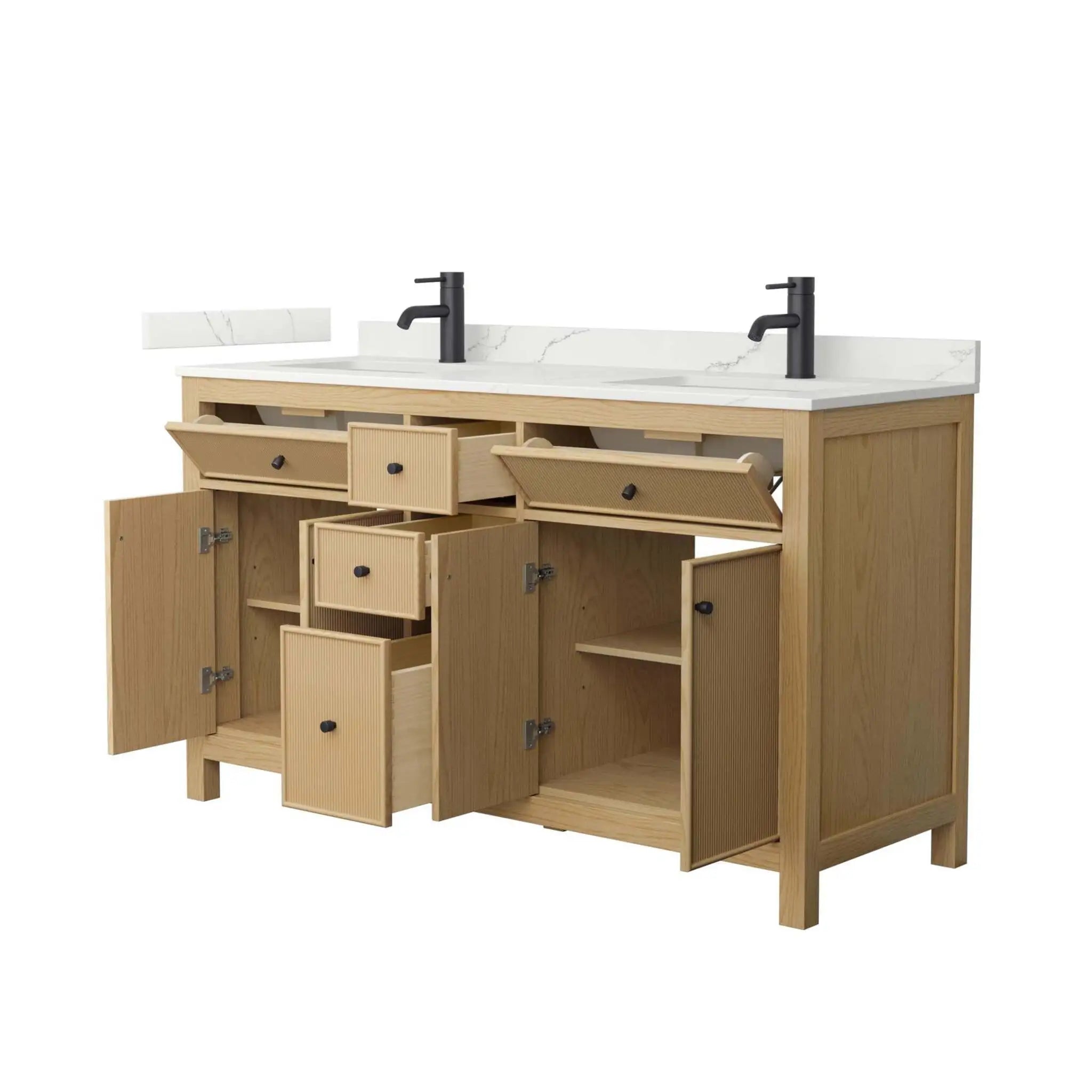 60" Pendry Double Bathroom Vanity in Tanned Oak with Matte Black Trim by Wyndham