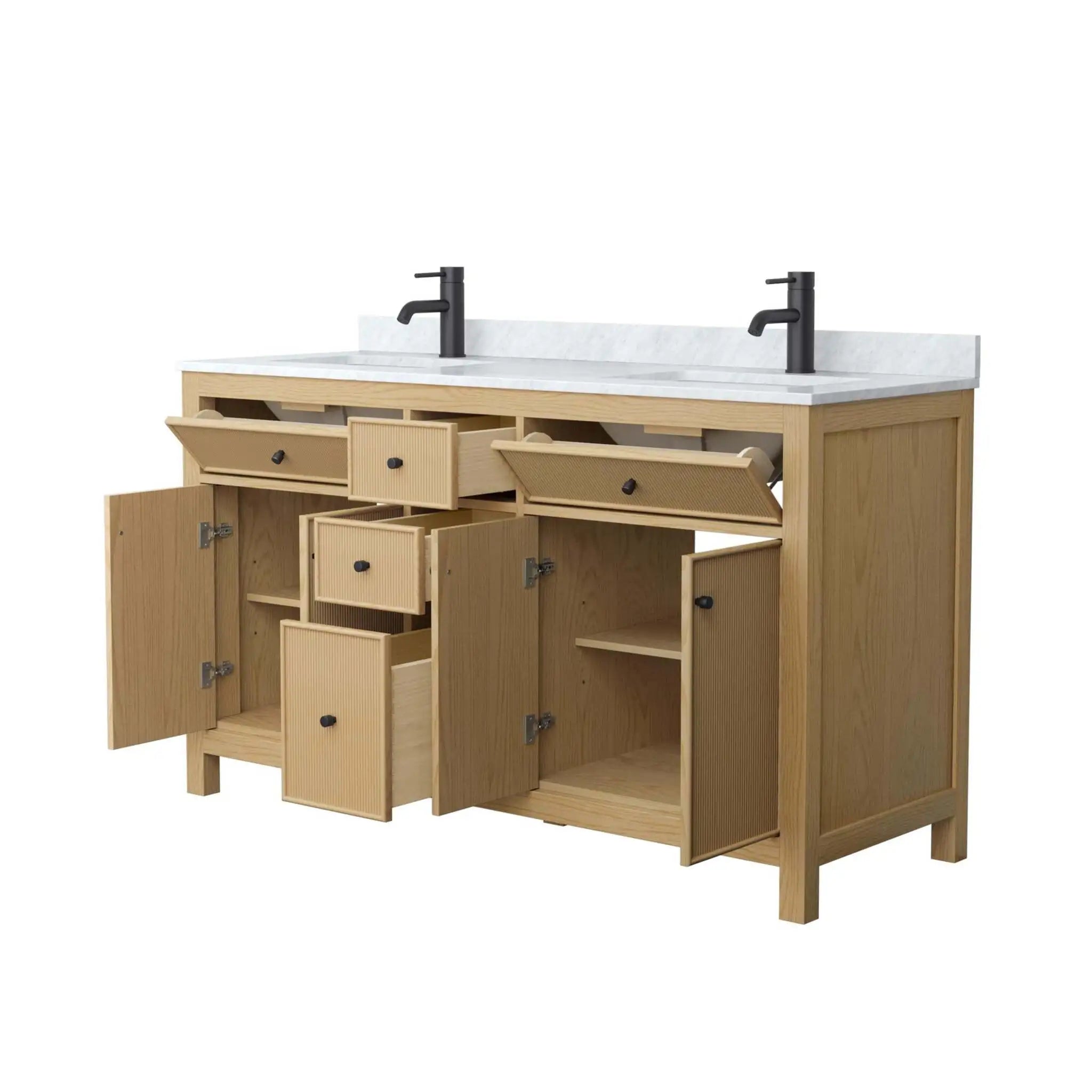 60" Pendry Double Bathroom Vanity in Tanned Oak with Matte Black Trim by Wyndham