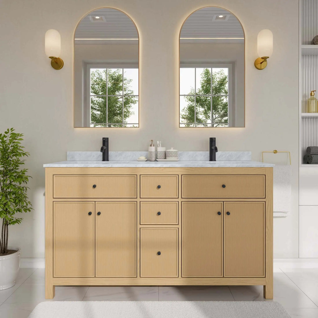 60" Pendry Double Bathroom Vanity in Tanned Oak with Matte Black Trim by Wyndham