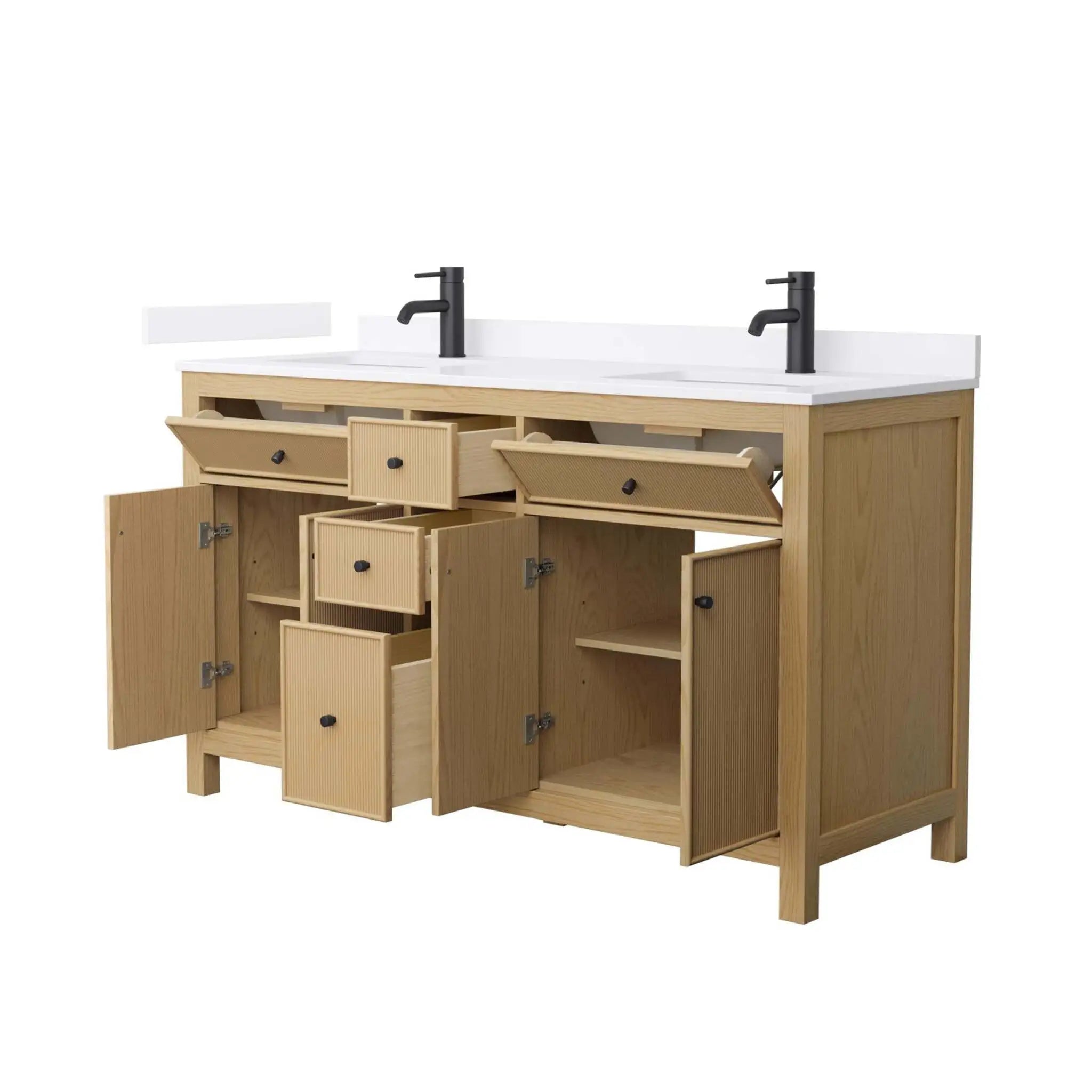 60" Pendry Double Bathroom Vanity in Tanned Oak with Matte Black Trim by Wyndham