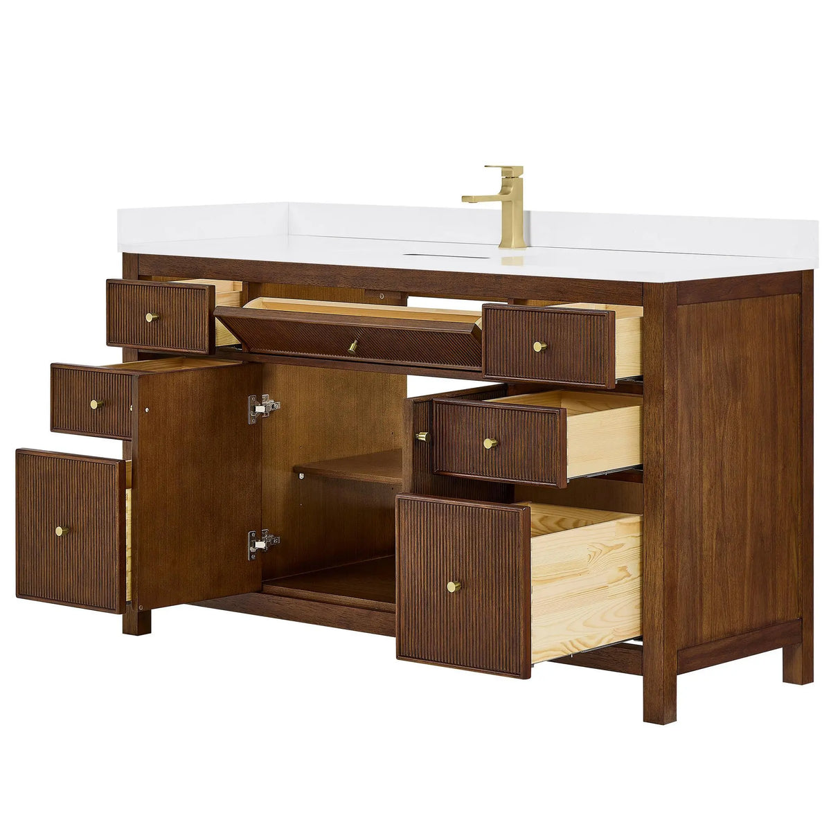 60" Pendry Single Bathroom Vanity Dark Walnut Brushed Gold Trim by wyndham View 7
