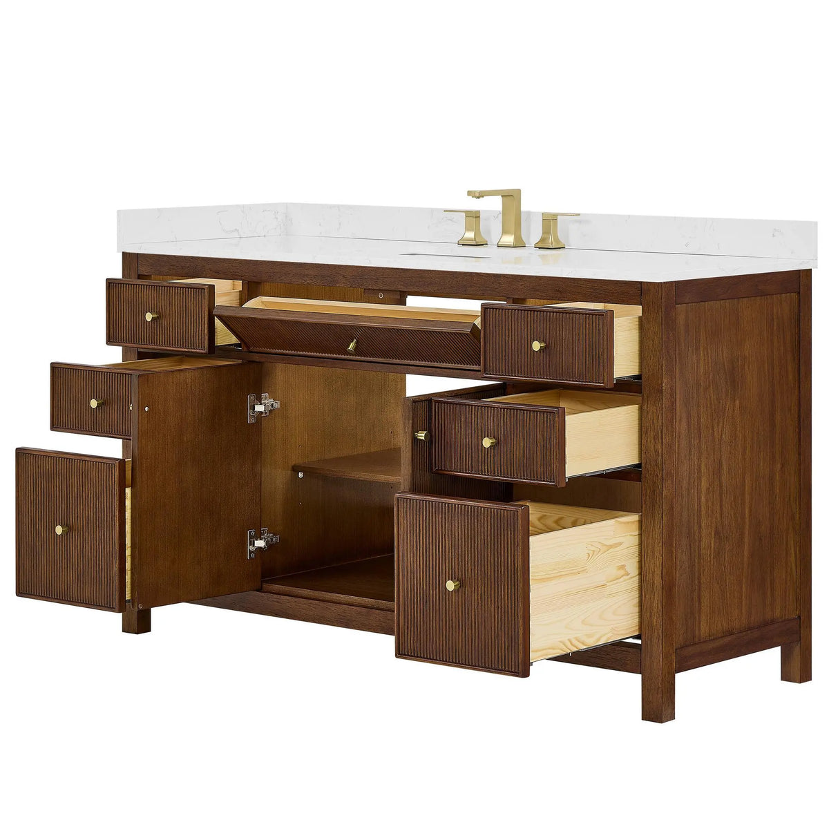 60" Pendry Single Bathroom Vanity Dark Walnut Brushed Gold Trim by wyndham View 27