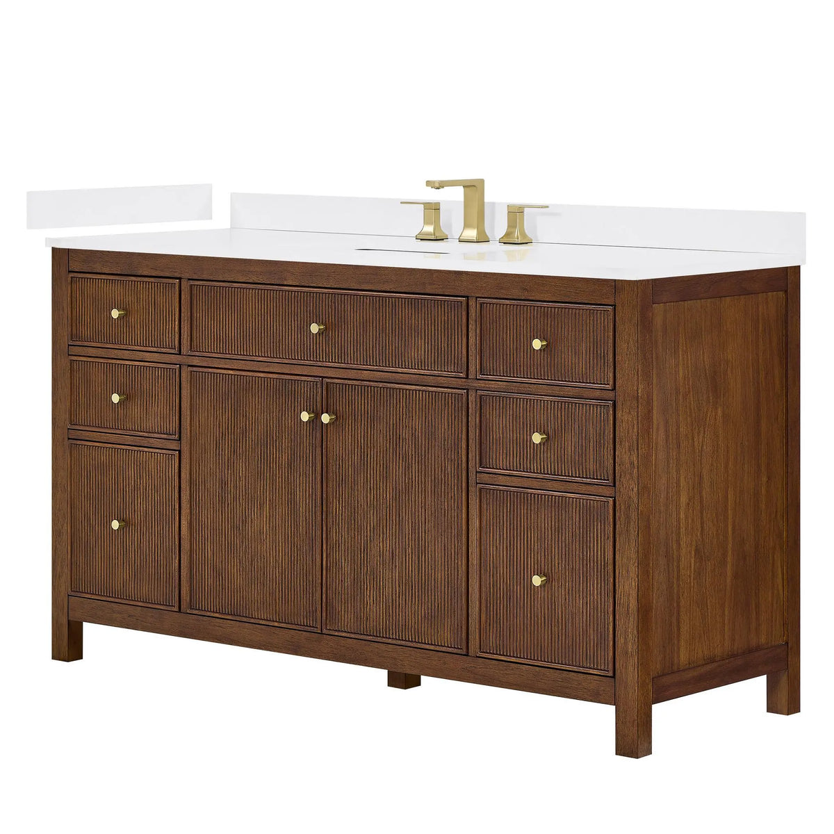 60" Pendry Single Bathroom Vanity Dark Walnut Brushed Gold Trim by wyndham View 29