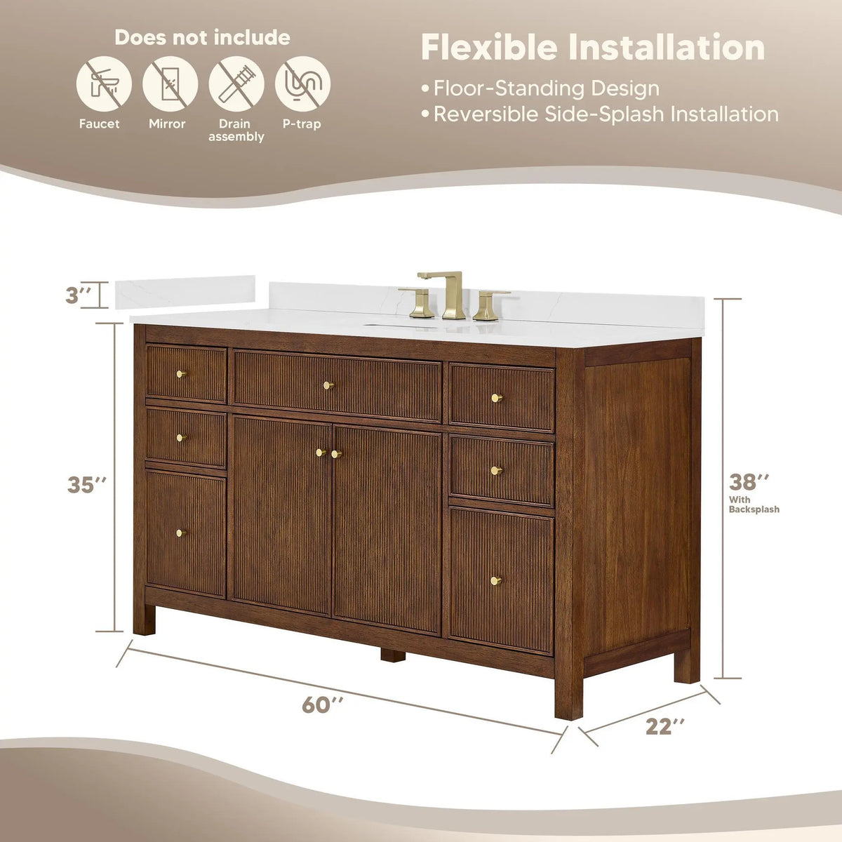 60" Pendry Single Bathroom Vanity Dark Walnut Matte Black Trim by wyndham View 34
