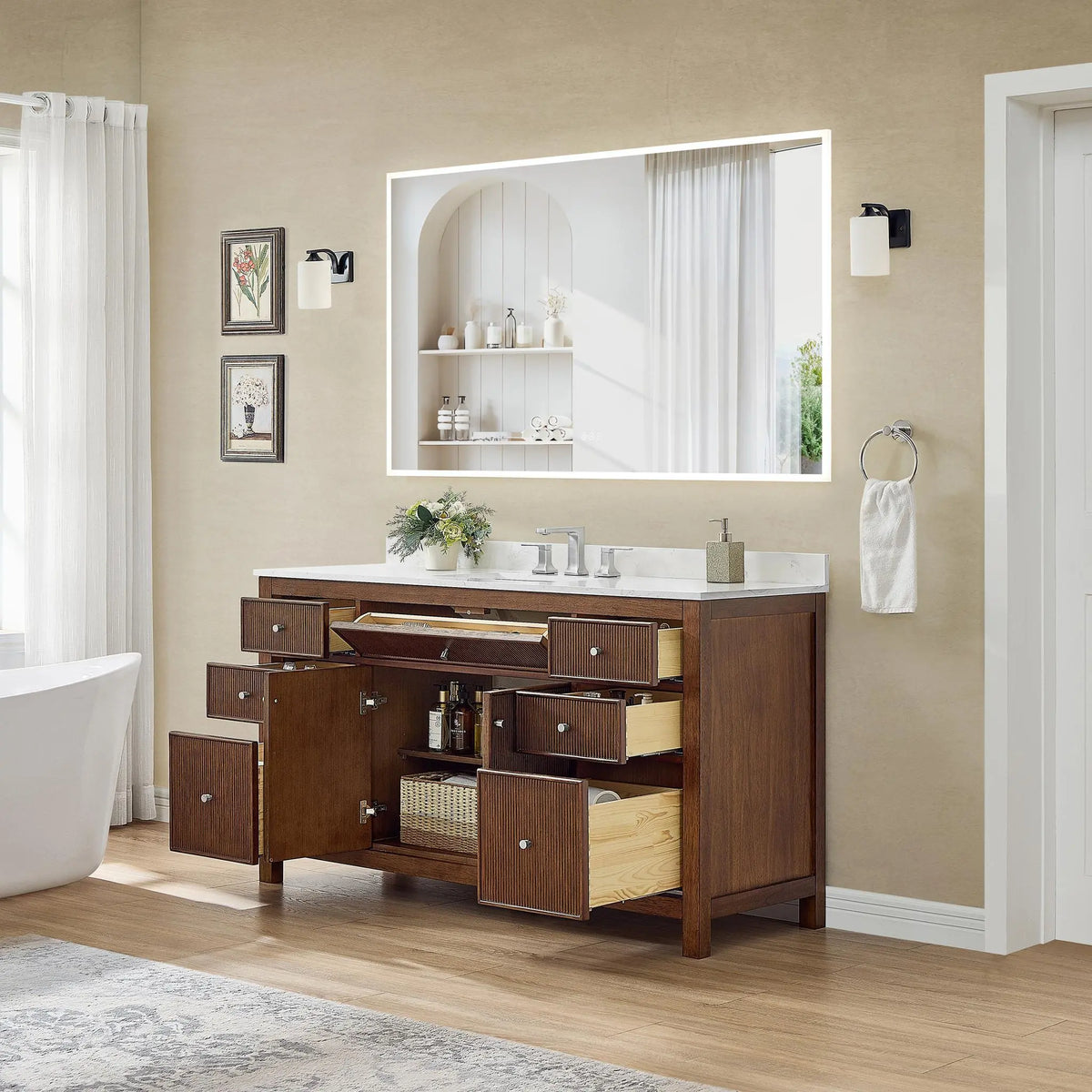 60" Pendry Single Bathroom Vanity Dark Walnut Brushed Nickel Trim by wyndham View 28